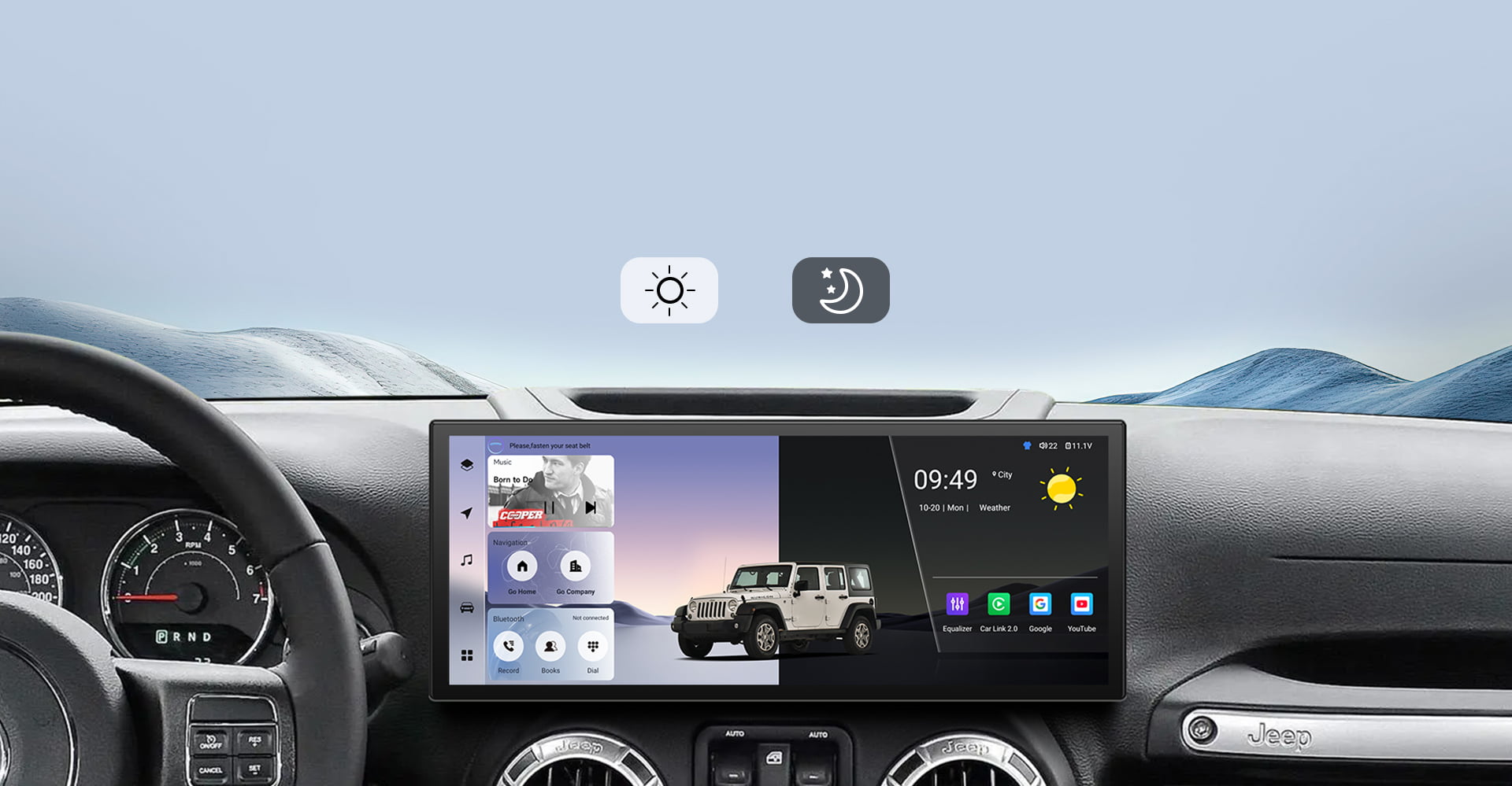Infographic for the Real-Time GPS Navigation feature, showcasing compatibility with popular international navigation apps like Waze, Google Maps, and iGO on a Toyota Sienna head unit. Highlights multi-GNSS satellite support for precise, hands-free navigation.