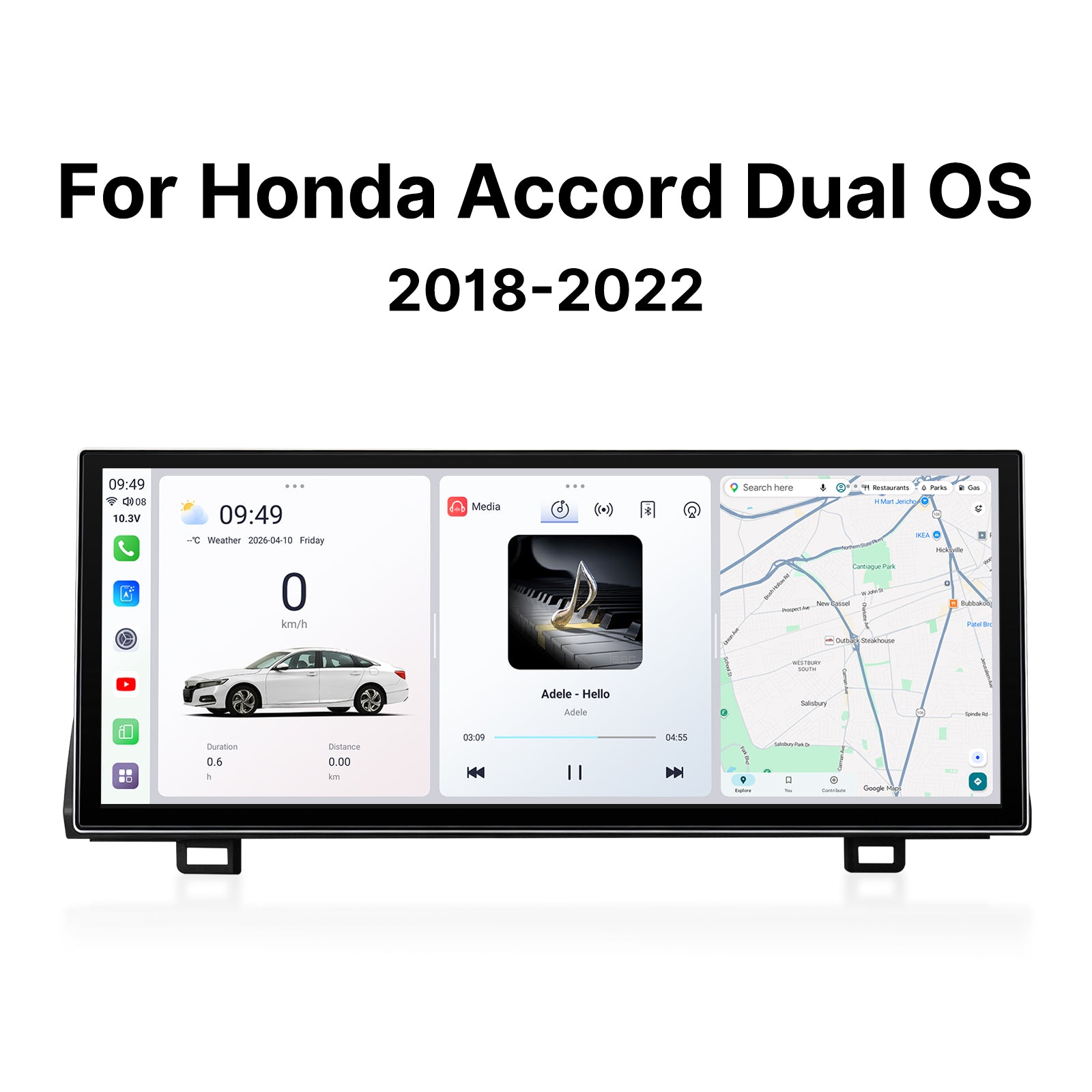 12.3-Inch Dual OS Android Head Unit for Honda Accord 10th Gen 2018-2022, Wireless CarPlay Android Auto Large Touch Screen