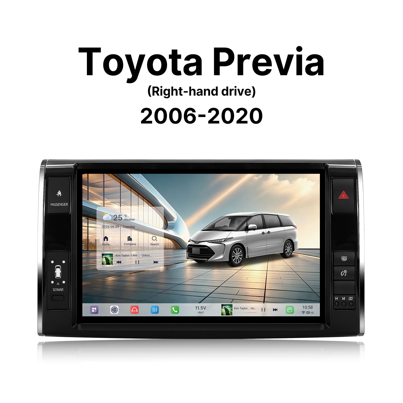 Youducar 11.5 Inch Android Car Stereo For Toyota Previa RHD 2006-2020, Plug and Play Car Radio GPS Navigation Head Unit