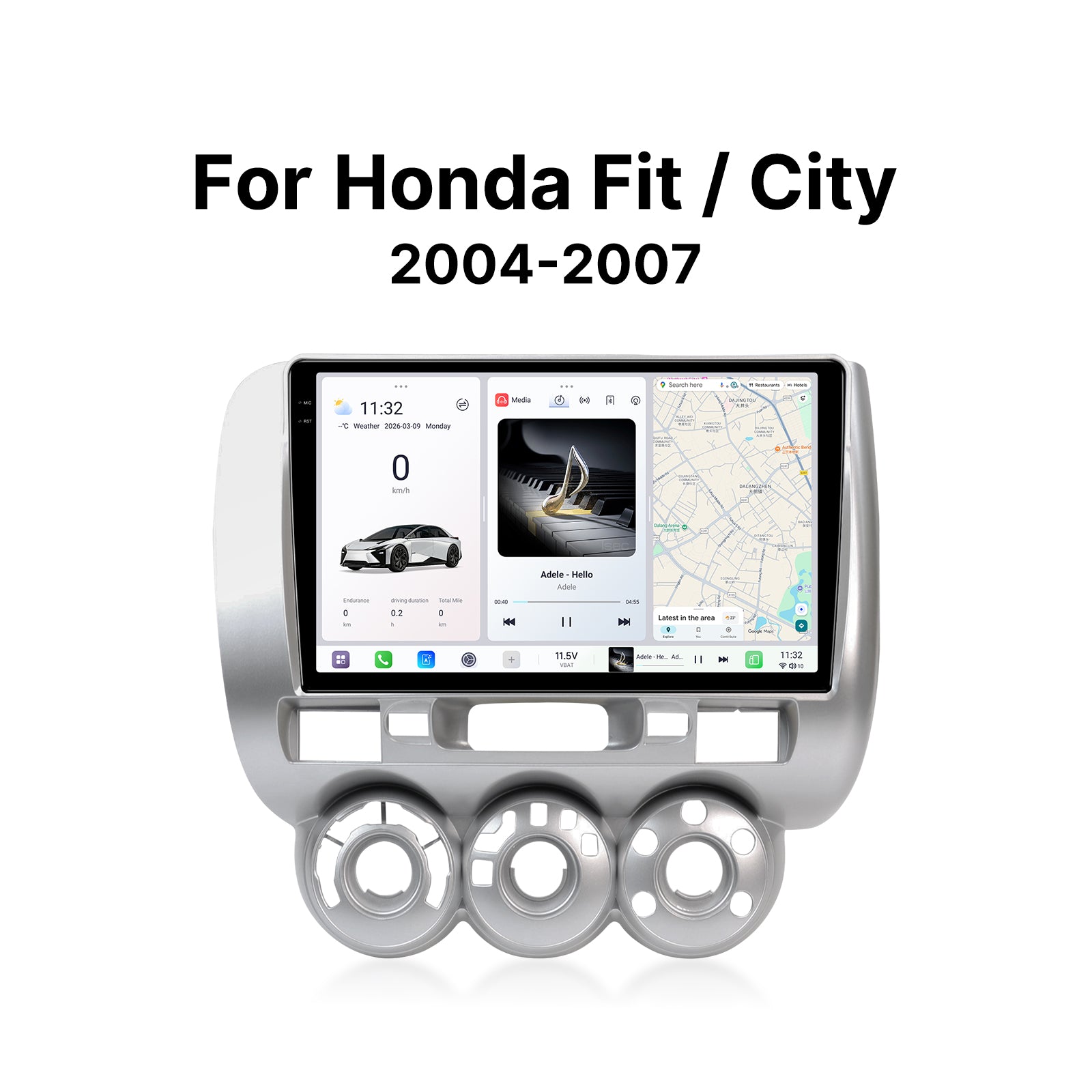 Youducar 9.5 Inch Android Car Screen with Dash Frame Kit for Honda Fit Sedan / City 2004-2007, Wireless CarPlay Radio