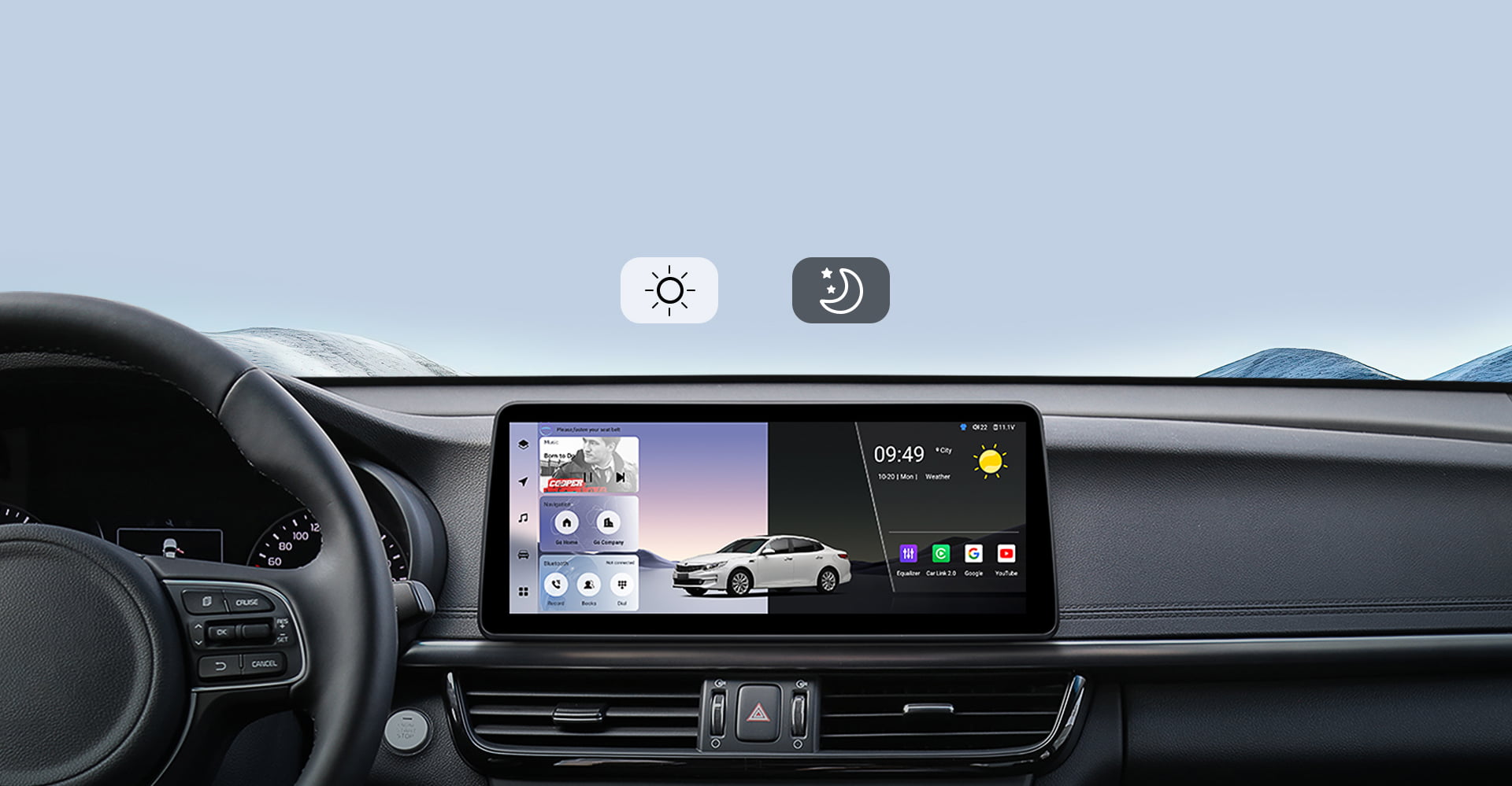 Infographic for the Real-Time GPS Navigation feature, showcasing compatibility with popular international navigation apps like Waze, Google Maps, and iGO on a Toyota Sienna head unit. Highlights multi-GNSS satellite support for precise, hands-free navigation.