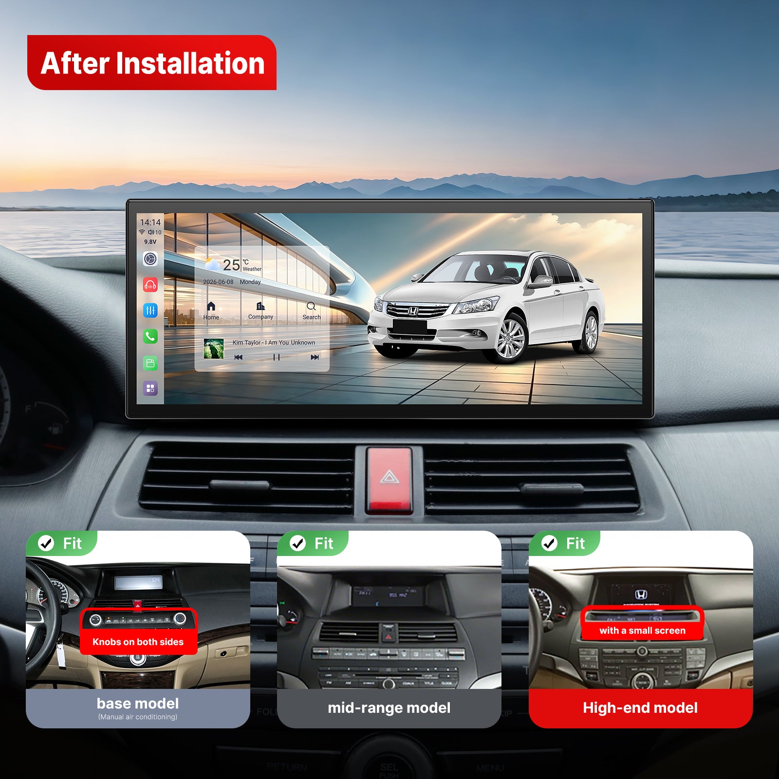 Youducar for 8th Gen Honda Accord 2008-2013 | 12.3-inch OEM Android Head Unit with Wireless CarPlay