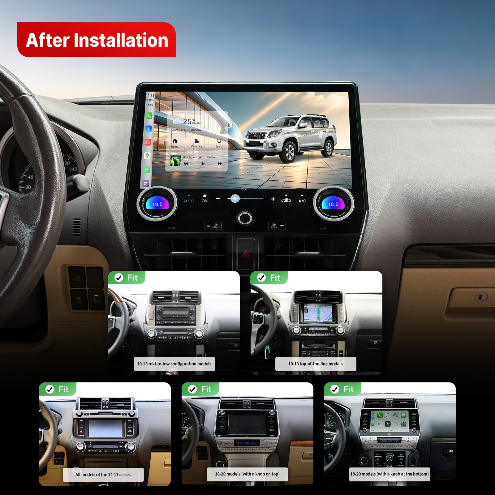 Youducar 13-Inch Android Head Unit for Toyota Land Cruiser Prado 2010-2020 | Dual-Knob Touchscreen with Wireless CarPlay & Android Auto