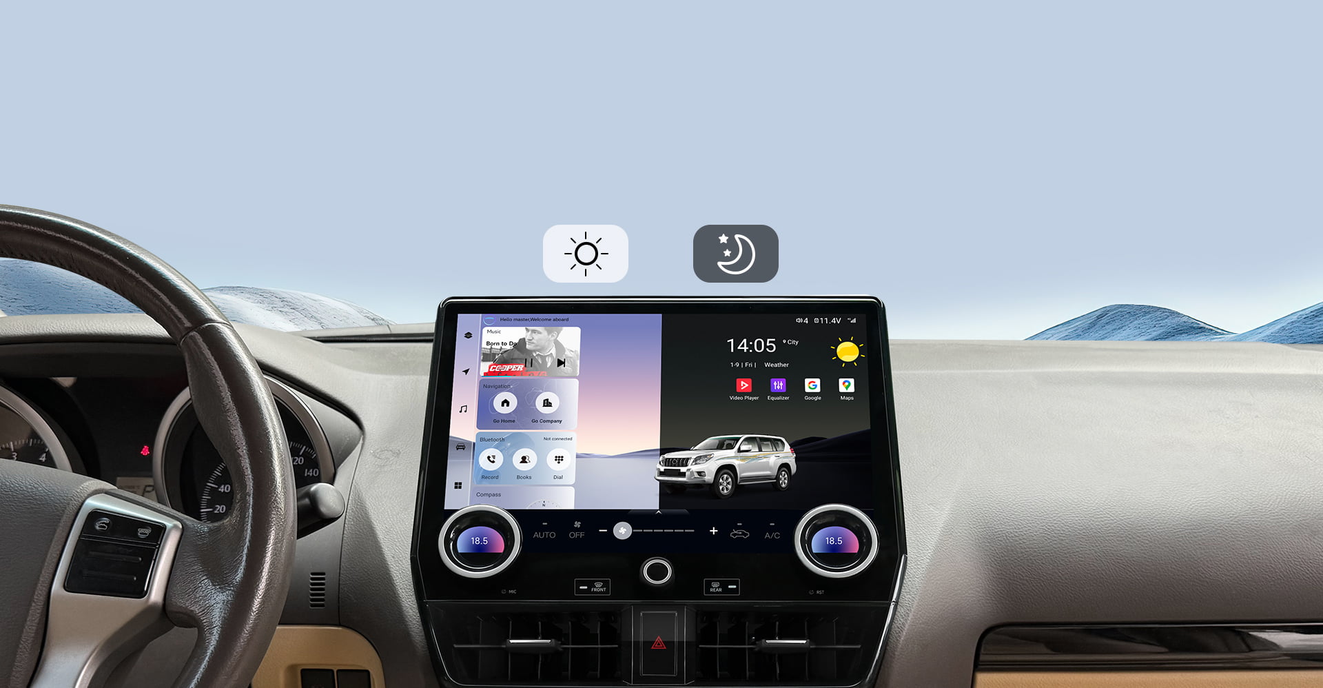 Infographic for the Real-Time GPS Navigation feature, showcasing compatibility with popular international navigation apps like Waze, Google Maps, and iGO on a Toyota Sienna head unit. Highlights multi-GNSS satellite support for precise, hands-free navigation.