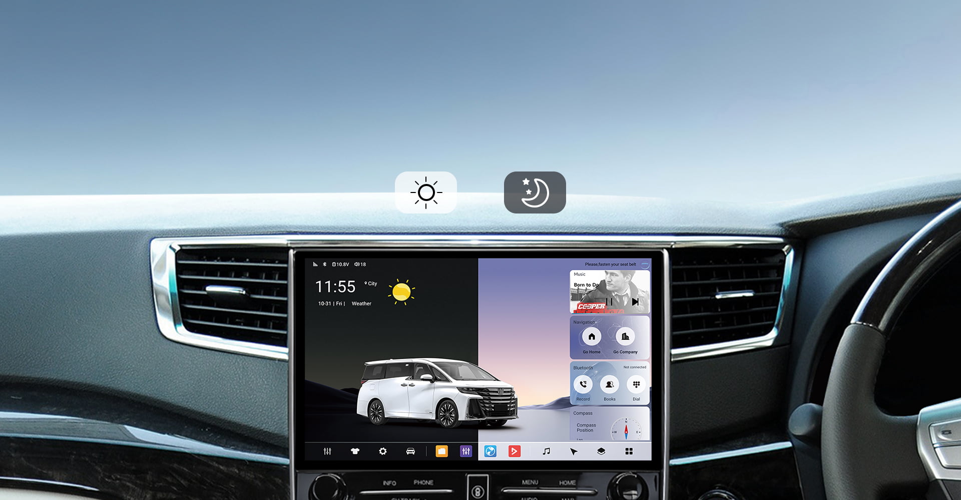 Infographic for the Real-Time GPS Navigation feature, showcasing compatibility with popular international navigation apps like Waze, Google Maps, and iGO on a Toyota Sienna head unit. Highlights multi-GNSS satellite support for precise, hands-free navigation.