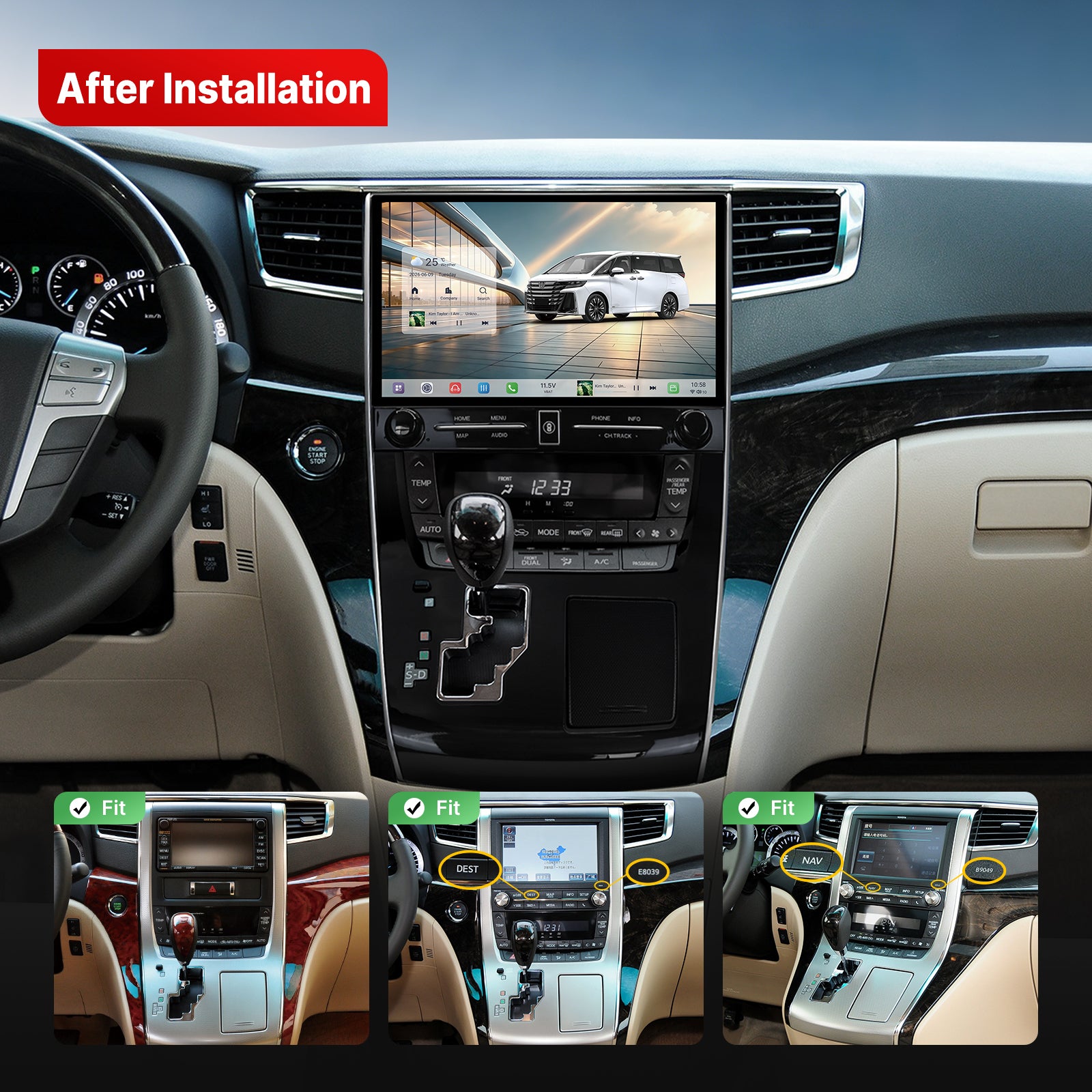 Youducar | 11.5-Inch Android Head Unit Kit for 20-Series to 30-Series Toyota Alphard/Vellfire Conversion (2011-2014 LHD) | with Wireless CarPlay