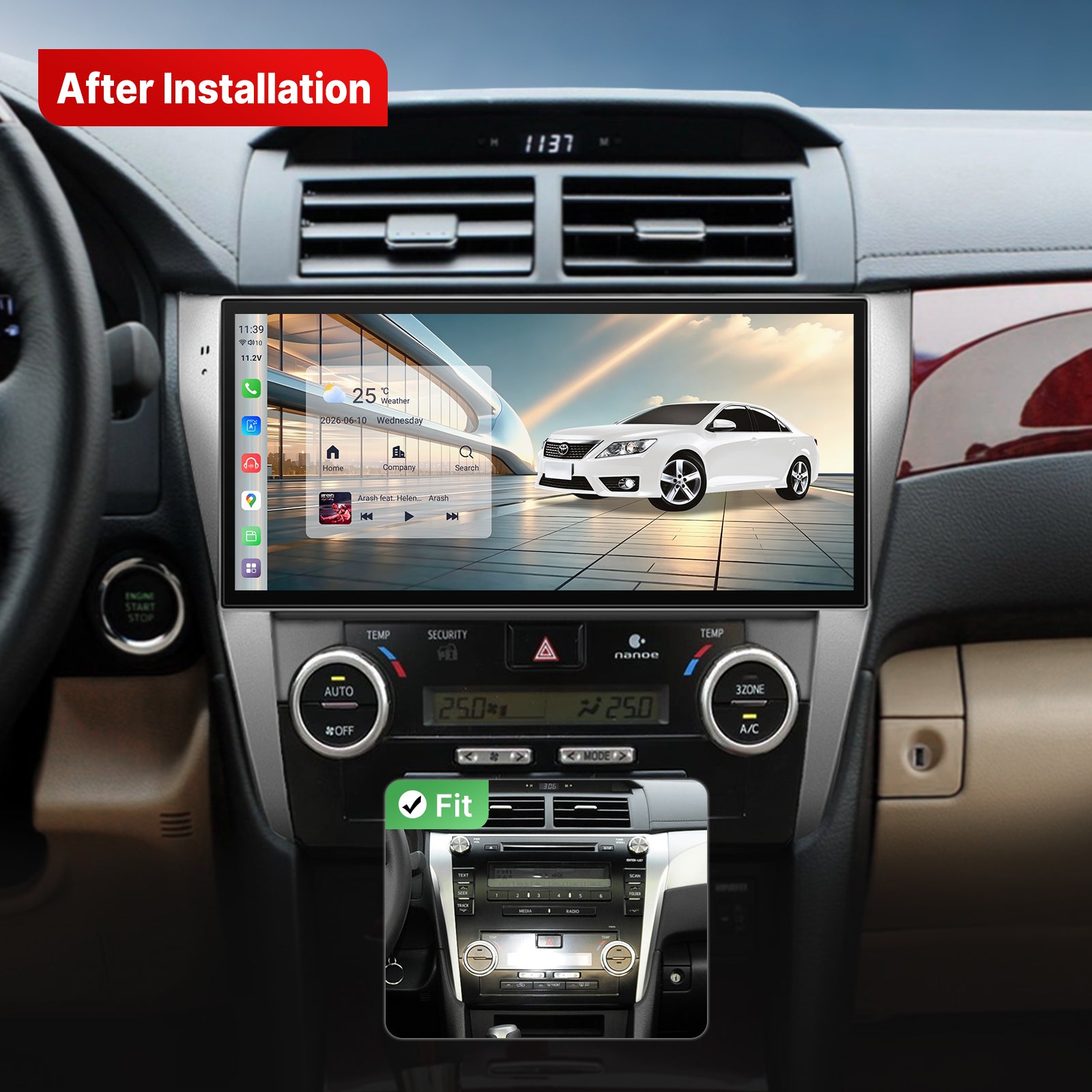 Youducar 12-Inch Android Head Unit for Toyota Camry 2012-2014 | Large Touchscreen with Wireless CarPlay & Android Auto