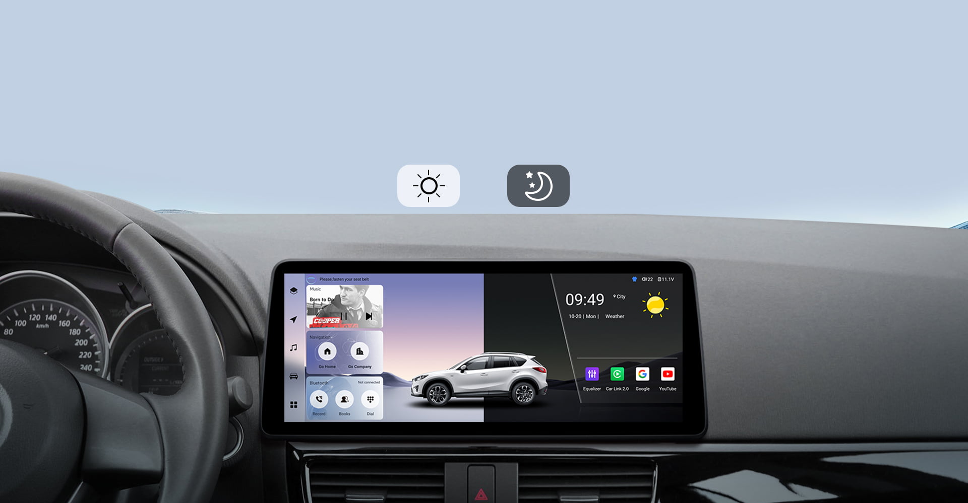Infographic for the Real-Time GPS Navigation feature, showcasing compatibility with popular international navigation apps like Waze, Google Maps, and iGO on a Toyota Sienna head unit. Highlights multi-GNSS satellite support for precise, hands-free navigation.