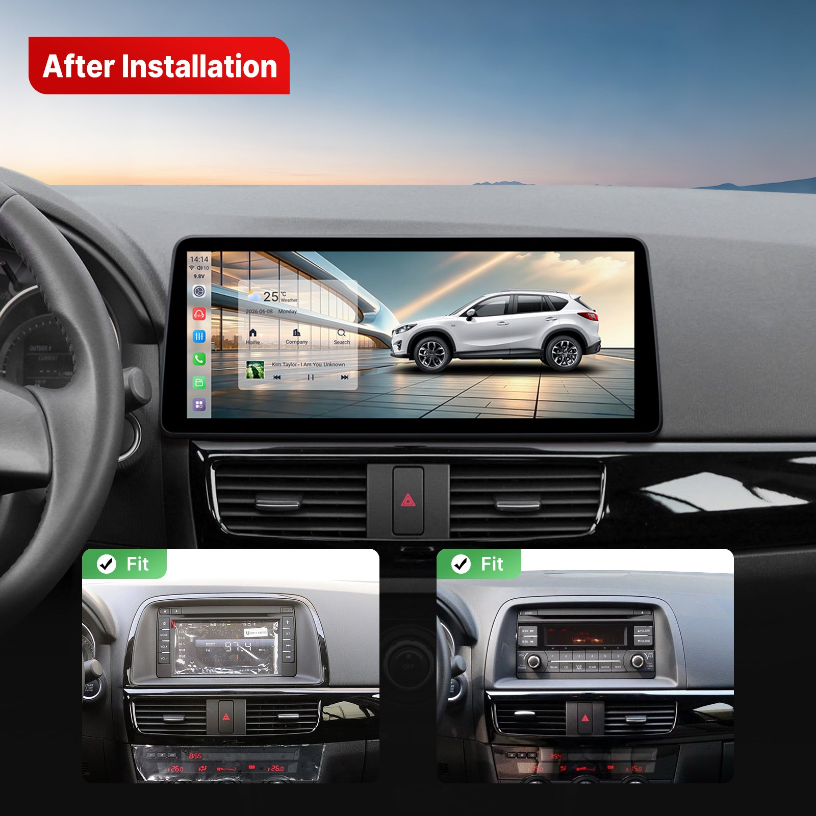 Youducar 12.3-Inch Android Head Unit for Mazda CX-5 2013-2016 | OEM-Style Large Touchscreen with Wireless CarPlay & Android Auto