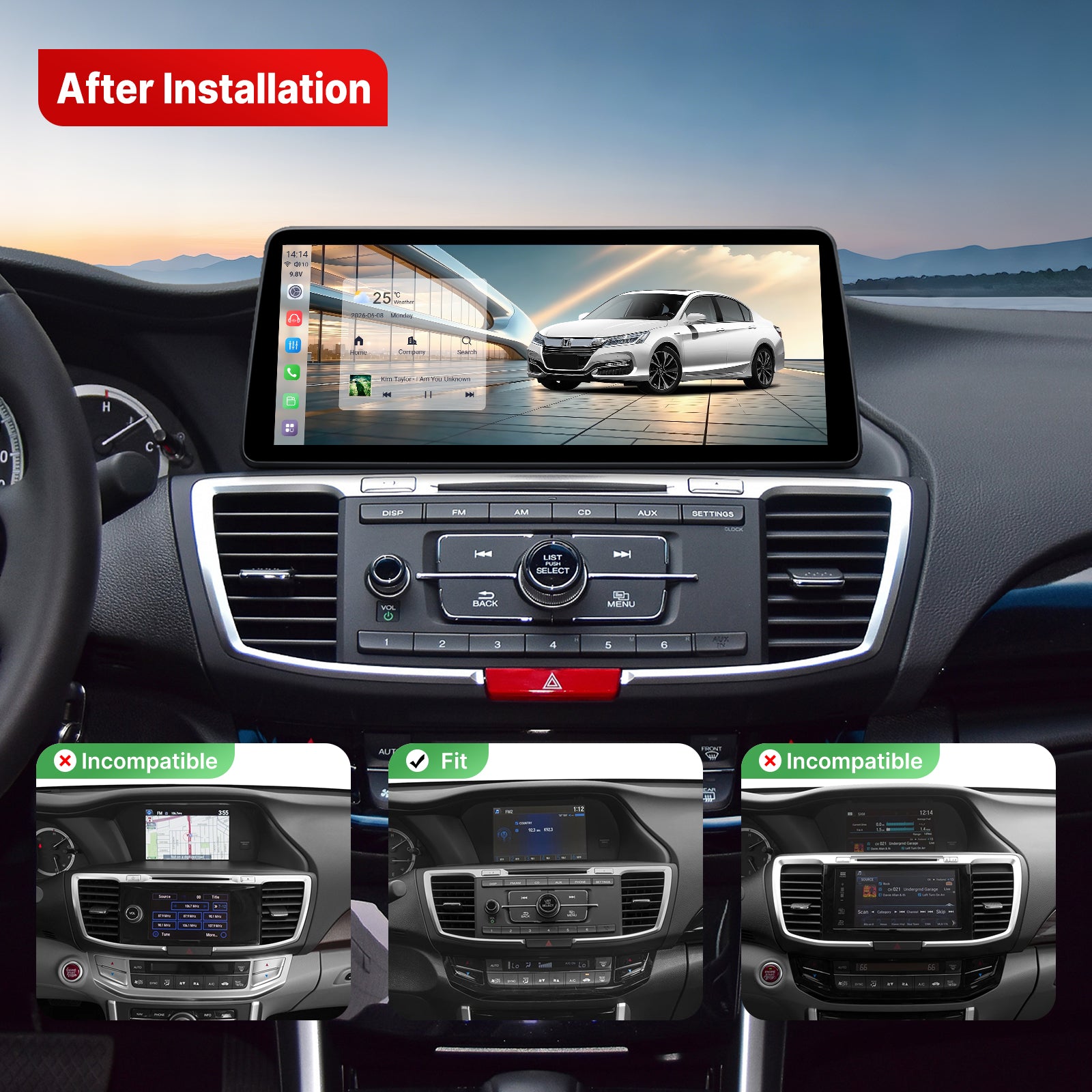 Youducar 12.3-inch Android Head Unit for 9th Gen Honda Accord 2013-2017, Wireless Apple CarPlay, Android Auto
