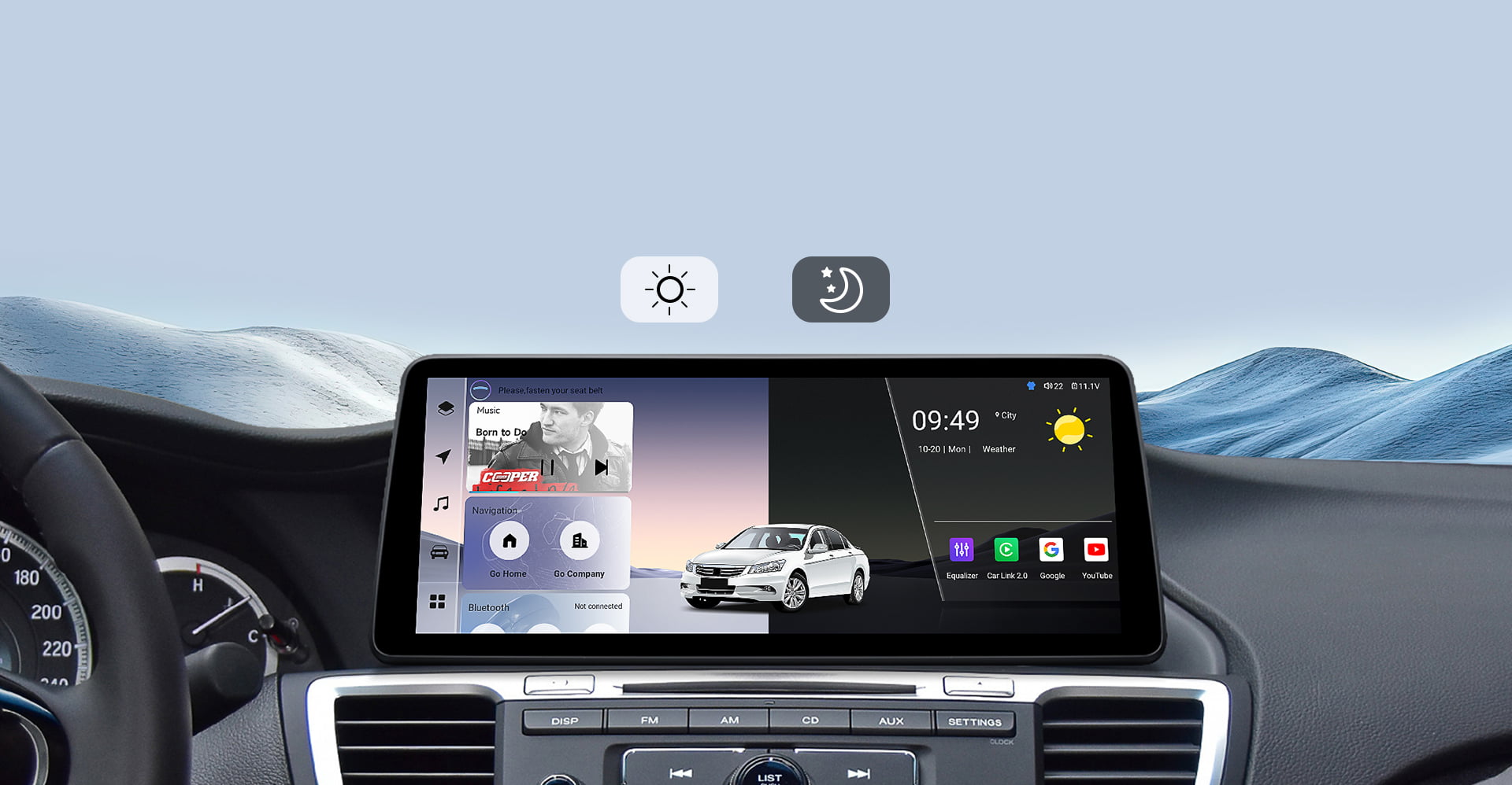Infographic for the Real-Time GPS Navigation feature, showcasing compatibility with popular international navigation apps like Waze, Google Maps, and iGO on a Toyota Sienna head unit. Highlights multi-GNSS satellite support for precise, hands-free navigation.