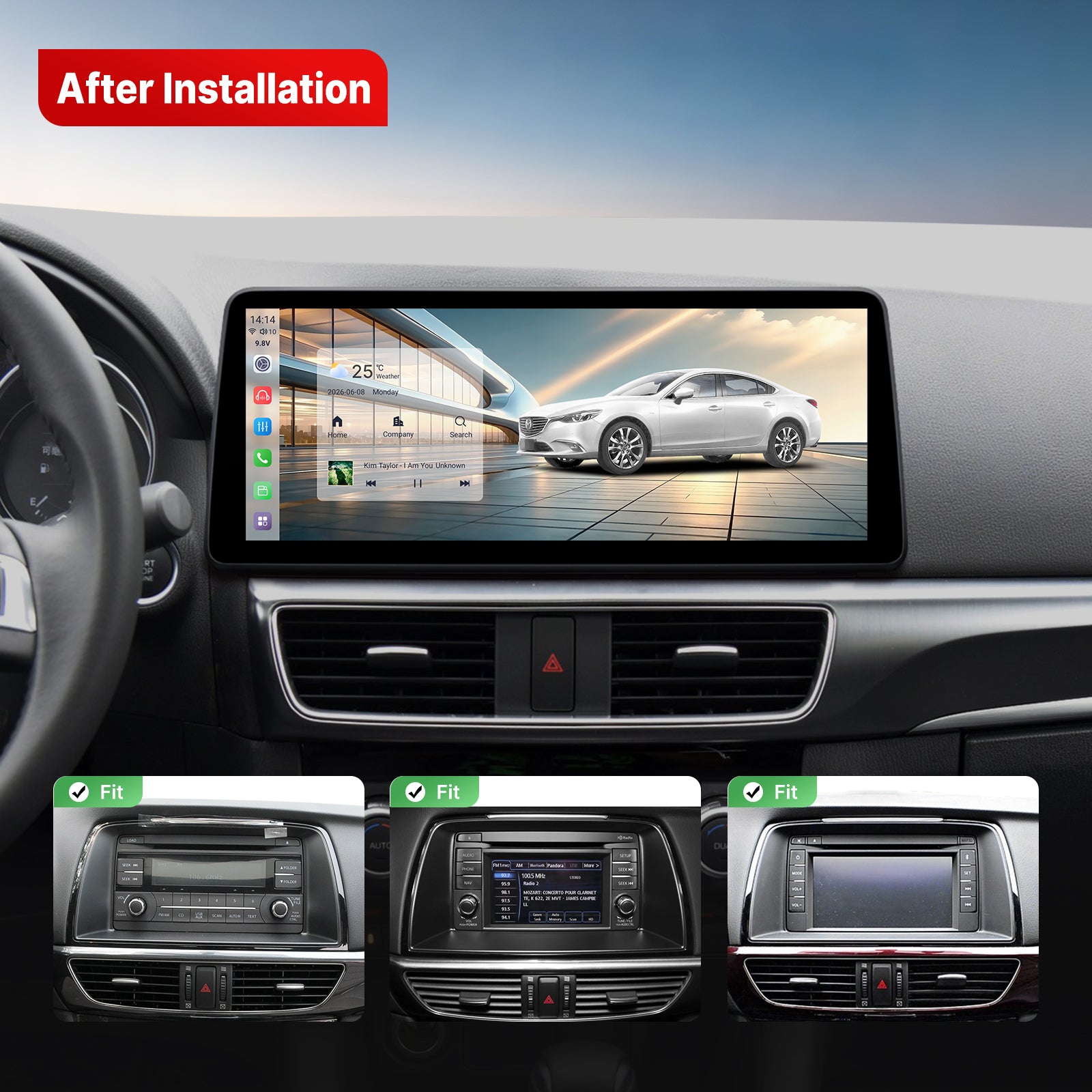 Youducar 12.3-Inch Android Head Unit for Mazda 6 (Atenza) 2014-2016 | Large Touchscreen with Wireless CarPlay & Android Auto