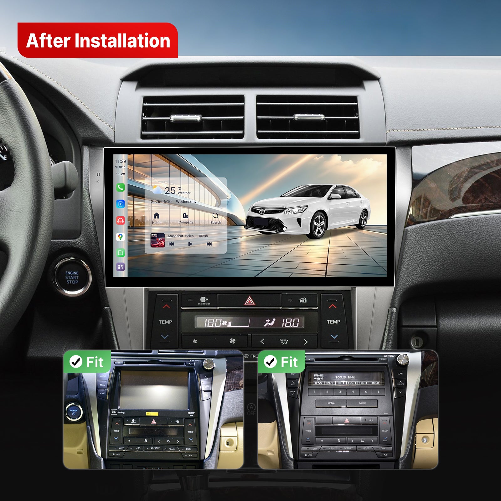 Youducar 12-Inch Android Head Unit for Toyota Camry 2015-2017 | Large Touchscreen with Wireless CarPlay & Android Auto
