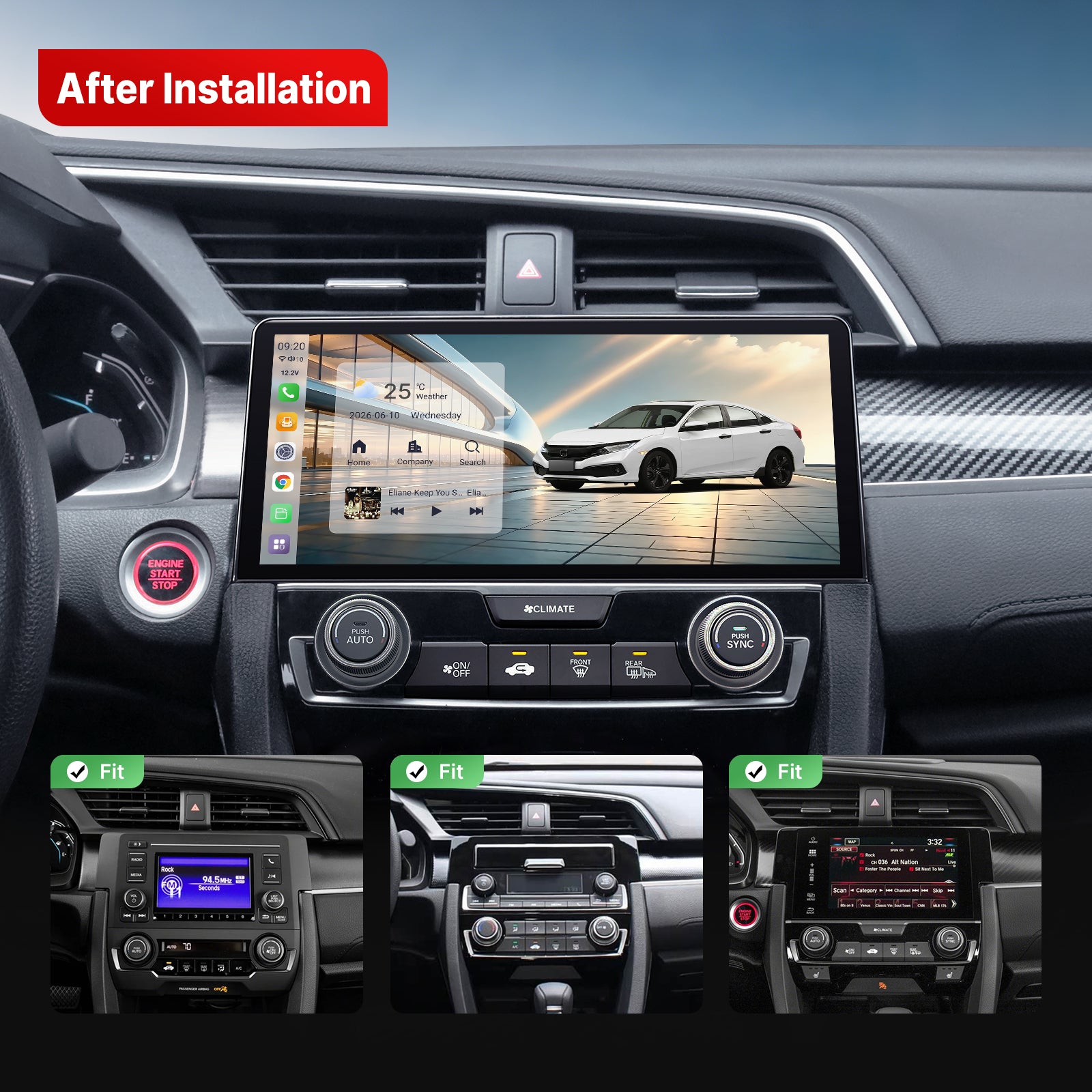 Youducar for Honda Civic 2016-2021 | 10.33-inch Android Head Unit with Wireless CarPlay