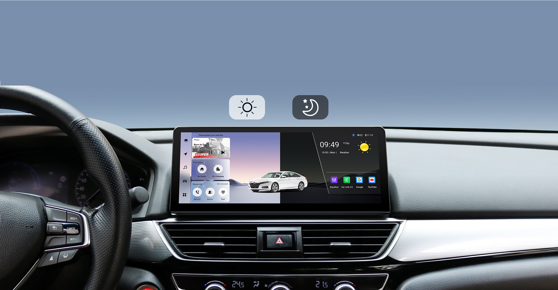 Infographic for the Real-Time GPS Navigation feature, showcasing compatibility with popular international navigation apps like Waze, Google Maps, and iGO on a Toyota Sienna head unit. Highlights multi-GNSS satellite support for precise, hands-free navigation.