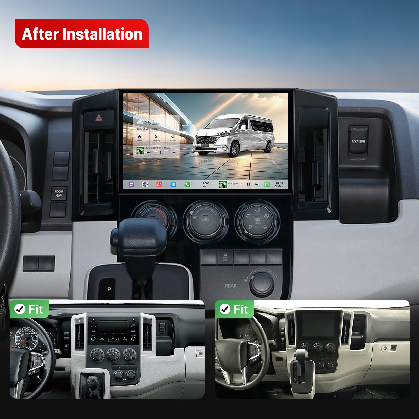 Youducar Android Head Unit for Toyota HiAce 2019-2026 | Large Touchscreen with CarPlay