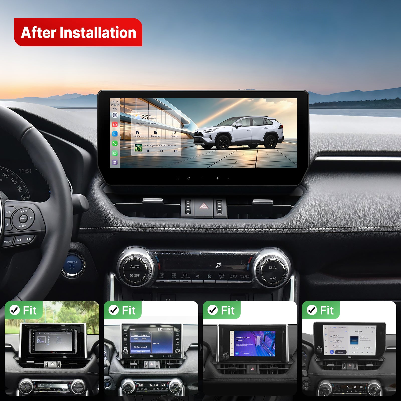 Youducar 12.3” Android Head Unit for Toyota RAV4 2019-2025 | Wireless CarPlay & Android Auto, GPS Navigation