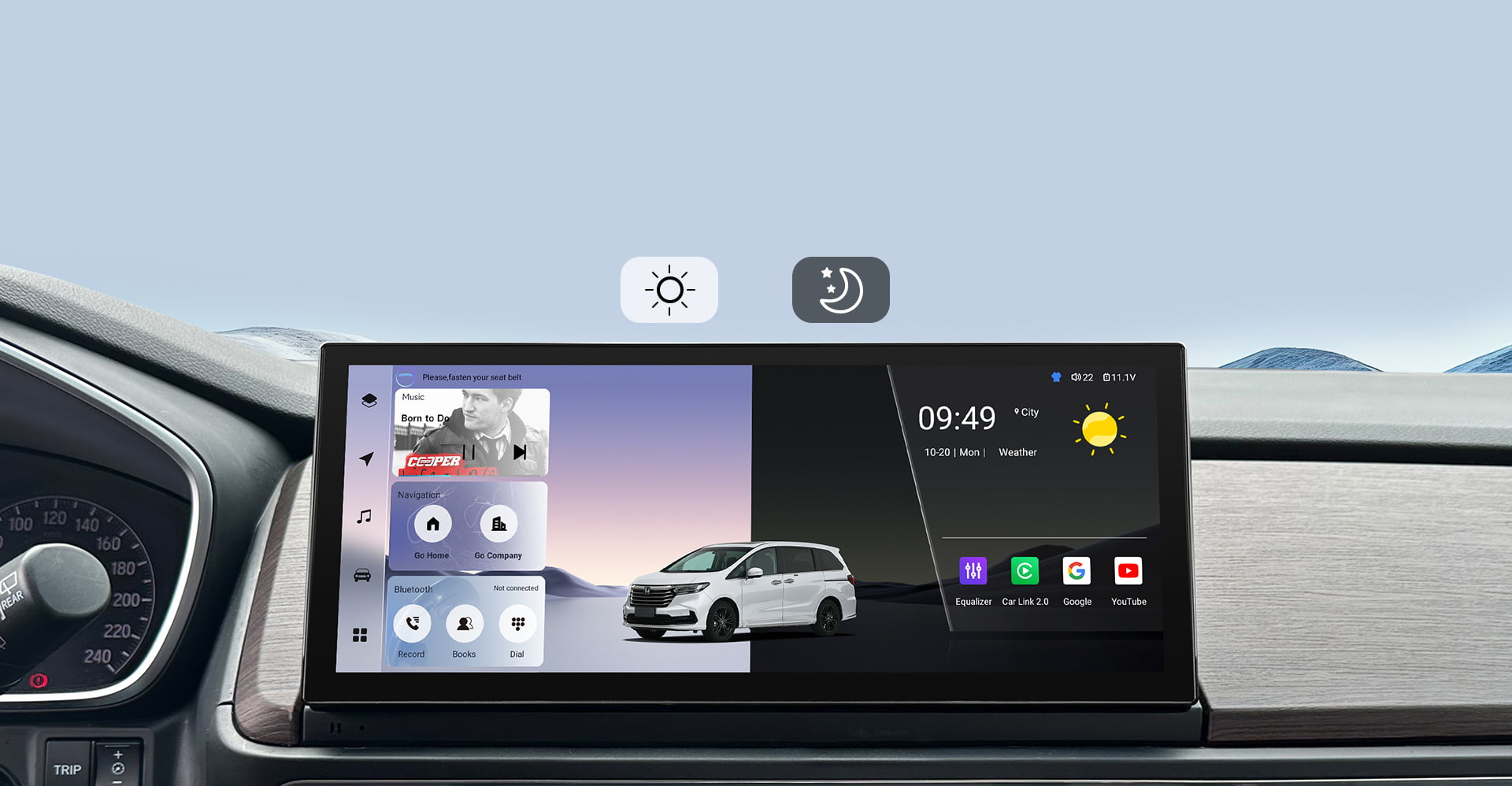 Infographic for the Real-Time GPS Navigation feature, showcasing compatibility with popular international navigation apps like Waze, Google Maps, and iGO on a Toyota Sienna head unit. Highlights multi-GNSS satellite support for precise, hands-free navigation.