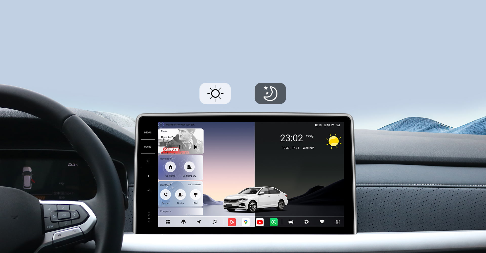 Infographic for the Real-Time GPS Navigation feature, showcasing compatibility with popular international navigation apps like Waze, Google Maps, and iGO on a Toyota Sienna head unit. Highlights multi-GNSS satellite support for precise, hands-free navigation.