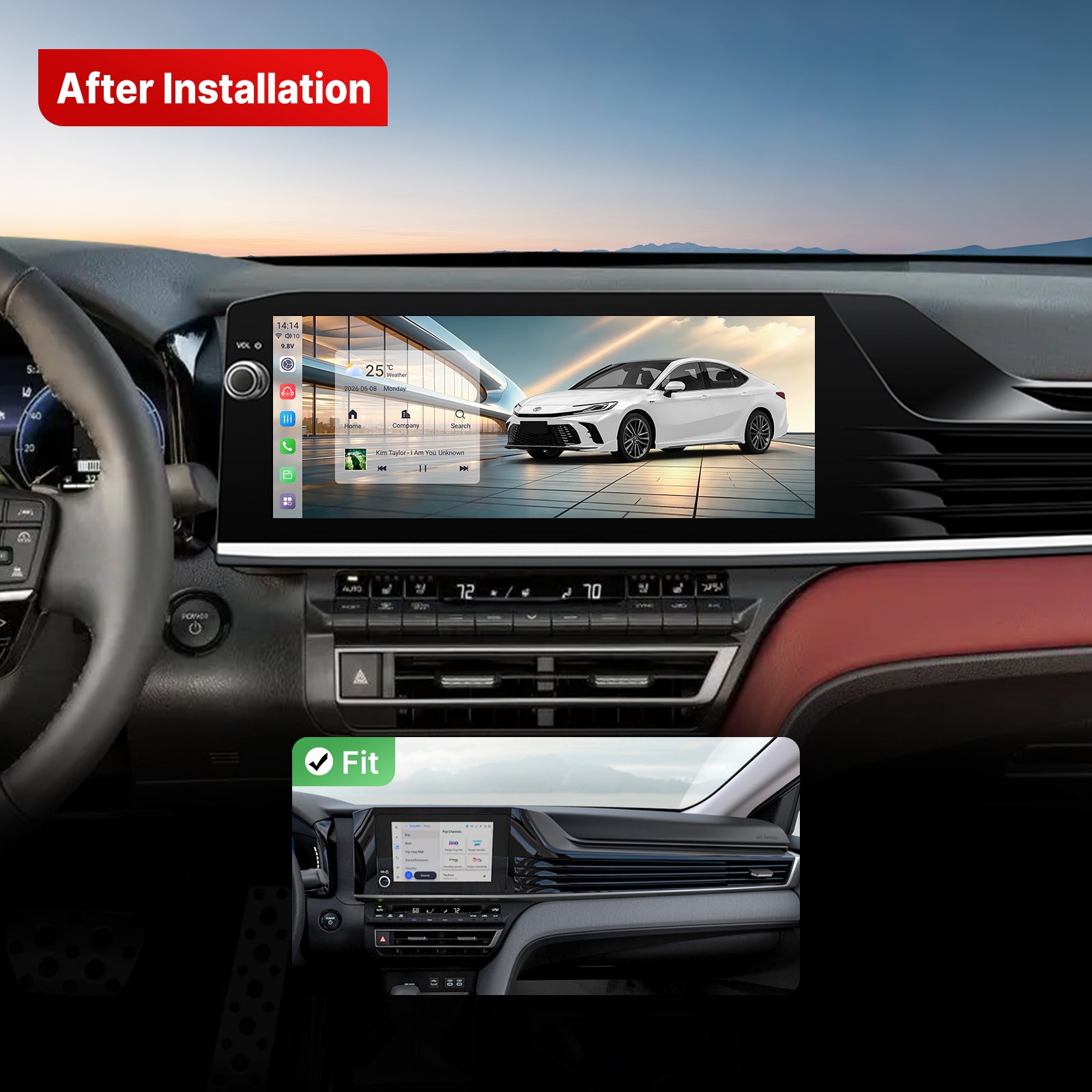 Youducar 12.3-Inch Android Head Unit for Toyota Camry US Version 2024-2026 | OEM-Style Large Touch Screen Wireless Apple CarPlay & Android Auto