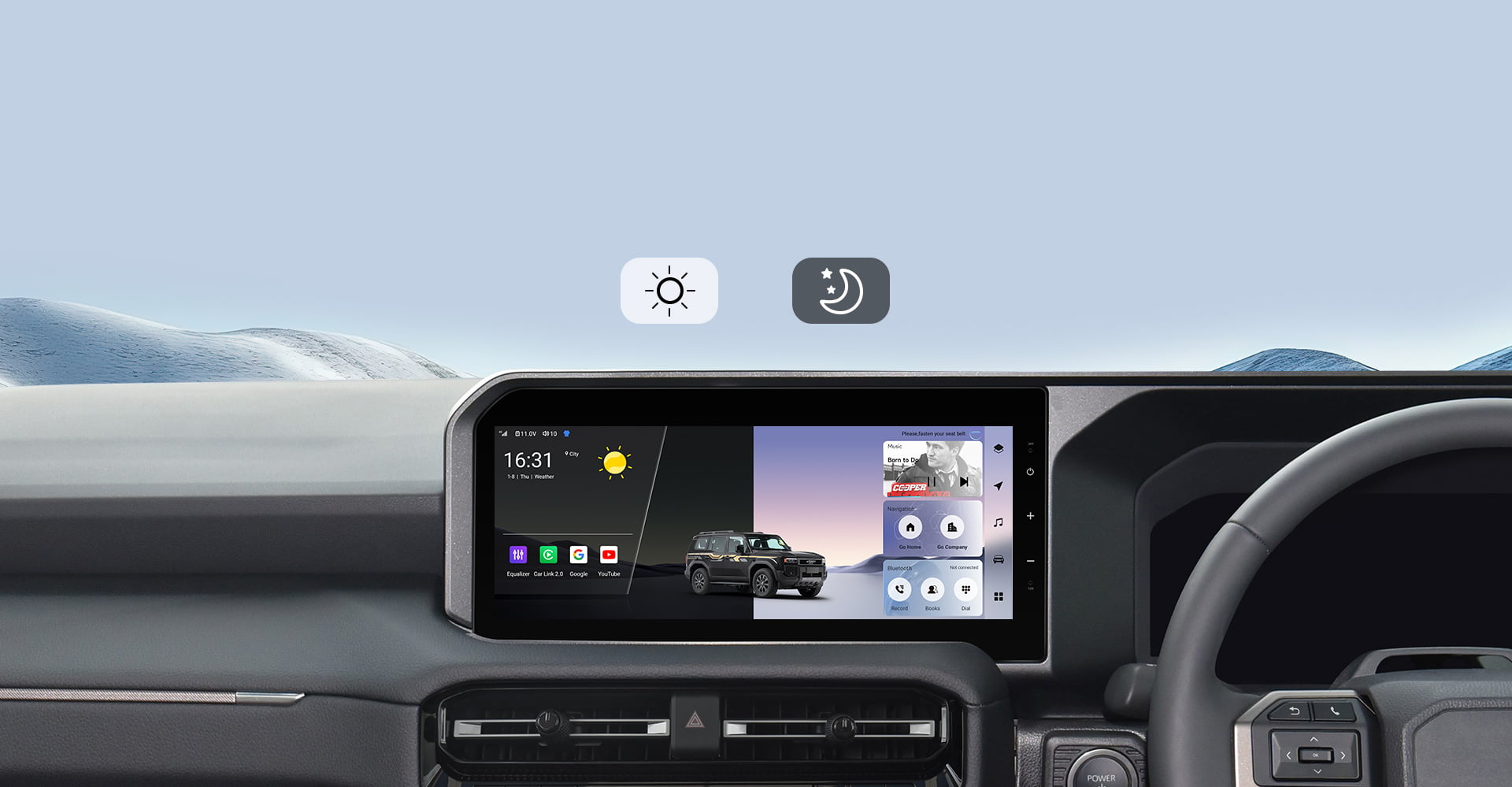 Infographic for the Real-Time GPS Navigation feature, showcasing compatibility with popular international navigation apps like Waze, Google Maps, and iGO on a Toyota Sienna head unit. Highlights multi-GNSS satellite support for precise, hands-free navigation.