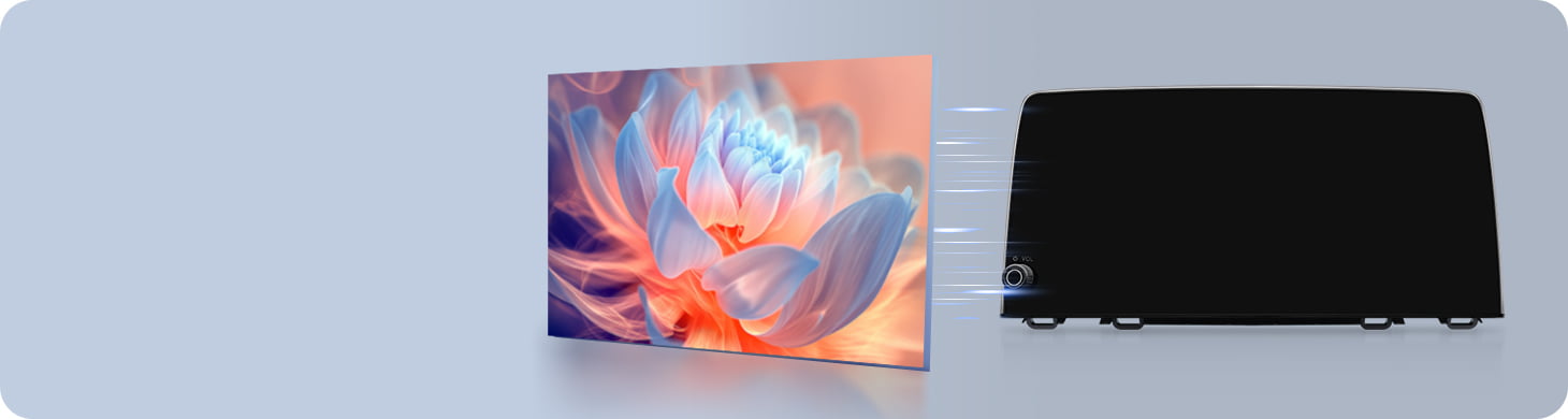 Demonstration of Optical Bonding screen technology used in Youducar head units. Shows a vivid lotus flower image on the left, and the device on the right with a screen that appears almost completely dark when off, featuring no air gap to prevent dust ingress and reduce glare.