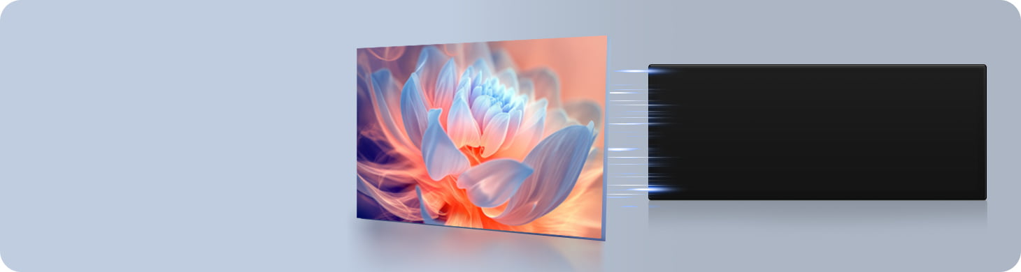Demonstration of Optical Bonding screen technology used in Youducar head units. Shows a vivid lotus flower image on the left, and the device on the right with a screen that appears almost completely dark when off, featuring no air gap to prevent dust ingress and reduce glare.