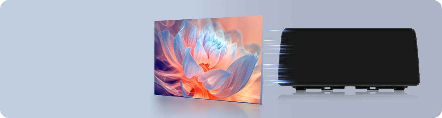 Demonstration of Optical Bonding screen technology used in Youducar head units. Shows a vivid lotus flower image on the left, and the device on the right with a screen that appears almost completely dark when off, featuring no air gap to prevent dust ingress and reduce glare.