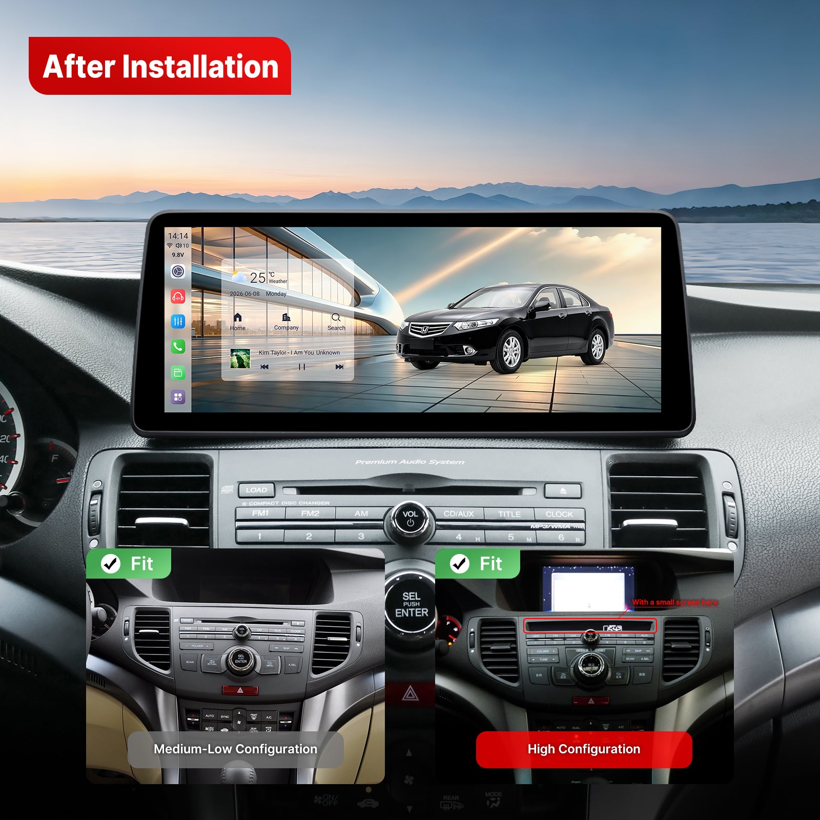 Youducar 12.3-Inch Android Head Unit for Acura TSX (Honda Spirior) 2009-2014 | OEM-Style Large Screen with Wireless CarPlay