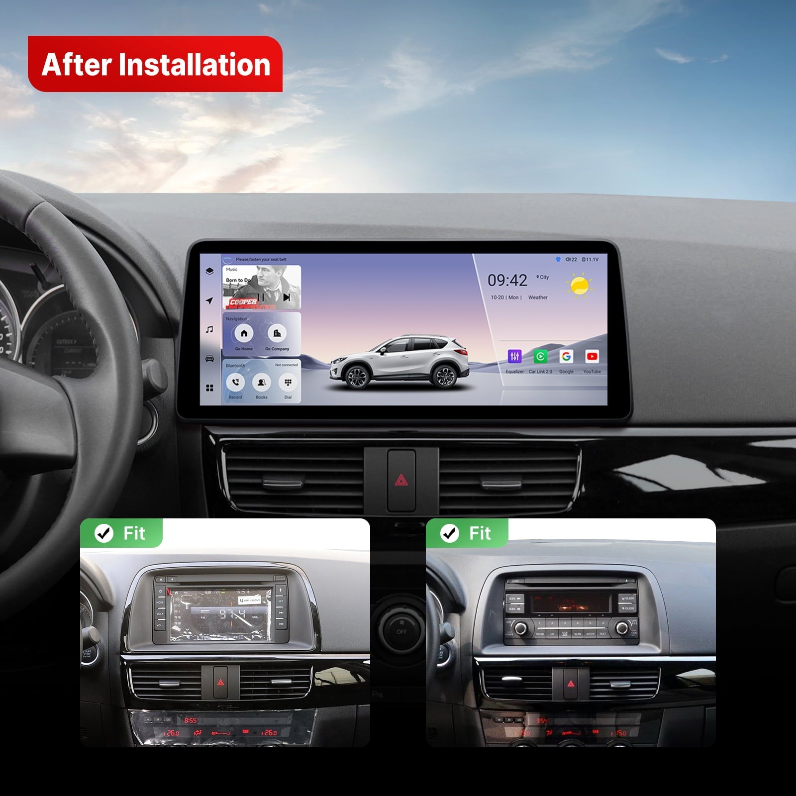 Youducar 12.3-Inch Android Head Unit for Mazda CX-5 2013-2016 | OEM-Style Large Touchscreen with Wireless CarPlay & Android Auto Mazda