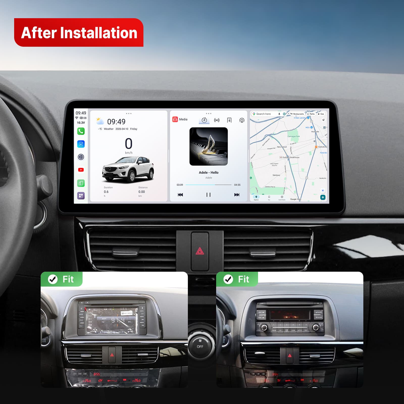Youducar 12.3-Inch Android Head Unit for Mazda CX-5 2013-2016 | OEM-Style Large Touchscreen with Wireless CarPlay & Android Auto