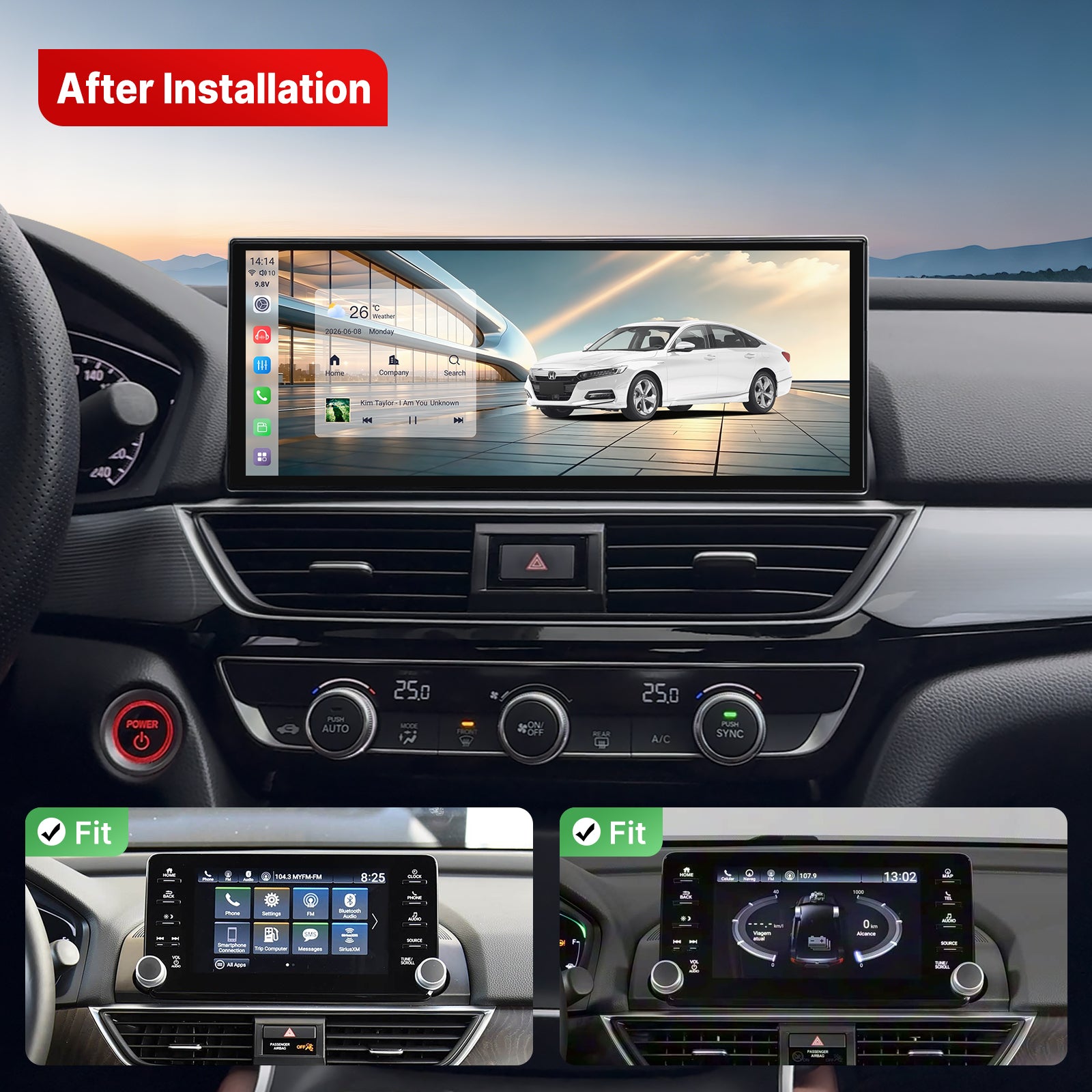12.3-Inch Dual OS Android Head Unit for Honda Accord 10th Gen 2018-2022, Wireless CarPlay Android Auto Large Touch Screen