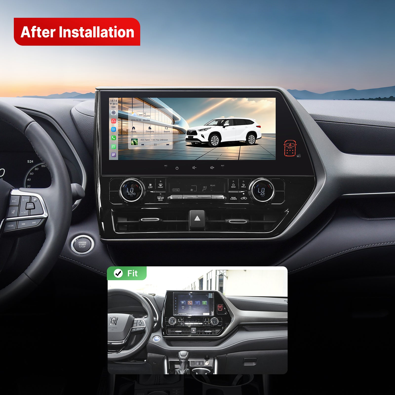 12.3" Smart Car Screen With Face Frame | Toyota Highlander 2021-2026