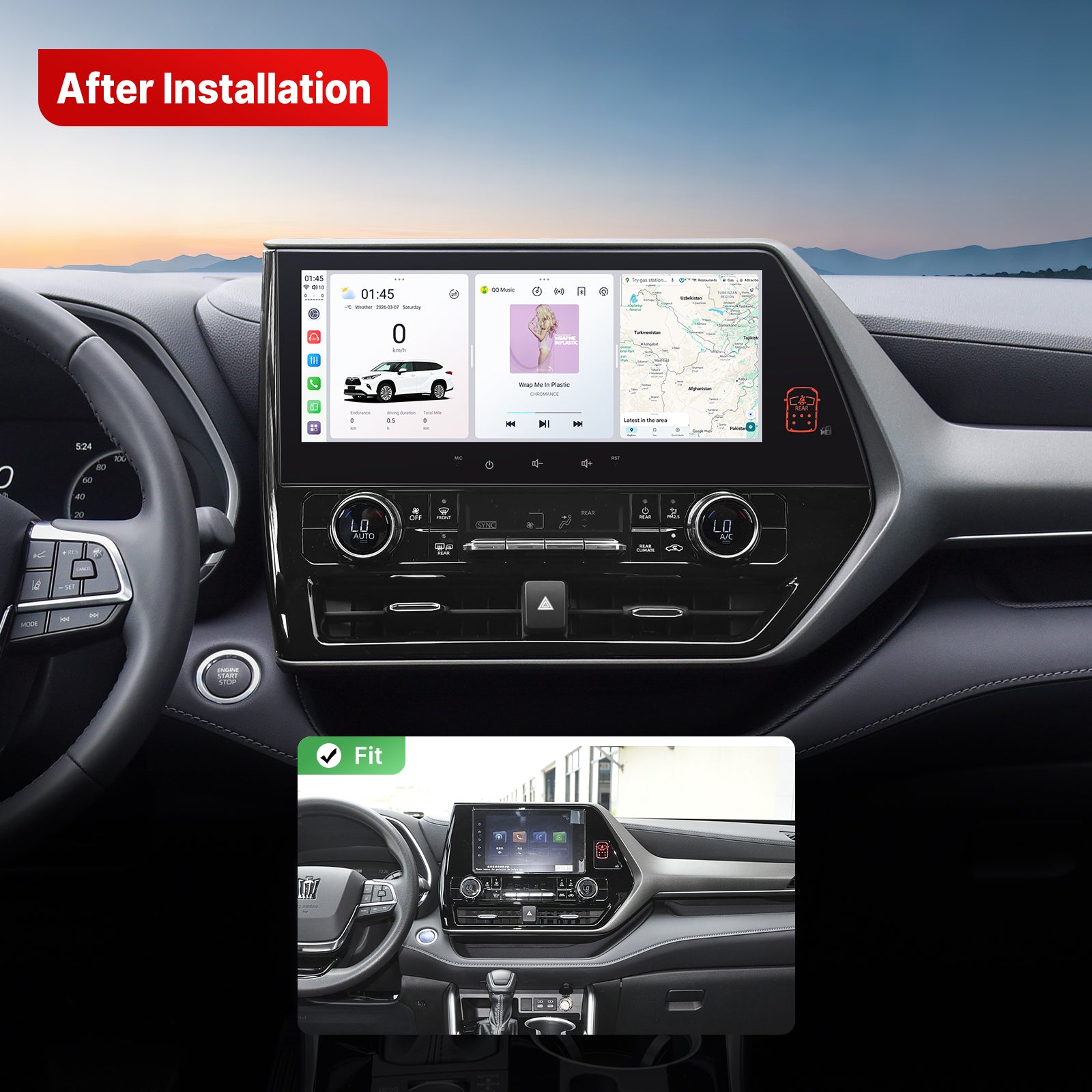12.3" Smart Car Screen With Face Frame | Toyota Highlander 2021-2026