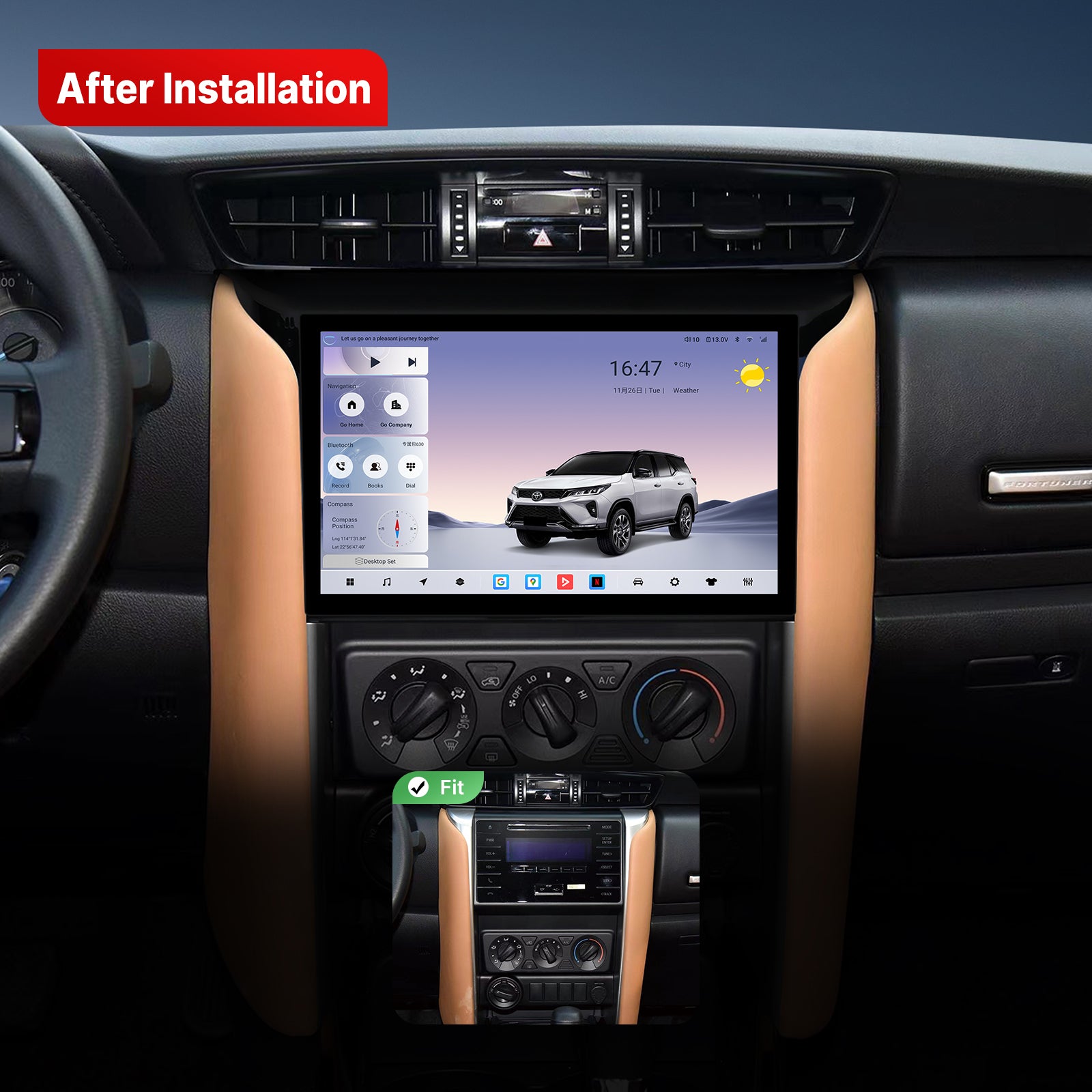 Youducar 11.5 Inch Android Car Stereo For Toyota Fortuner 2016-2026, Plug and Play Car Radio GPS Navigation Head Unit