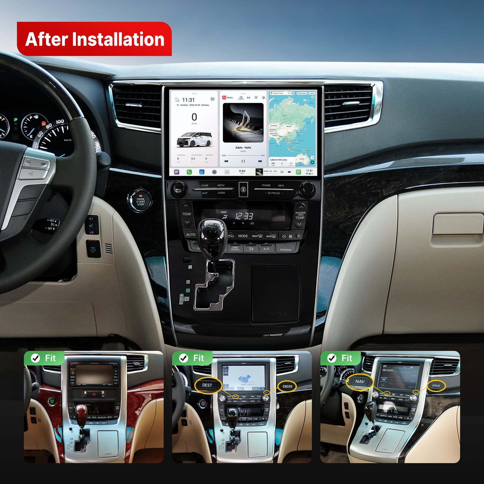 Youducar | 11.5-Inch Android Head Unit Kit for 20-Series to 30-Series Toyota Alphard/Vellfire Conversion (2011-2014 LHD) | with Wireless CarPlay