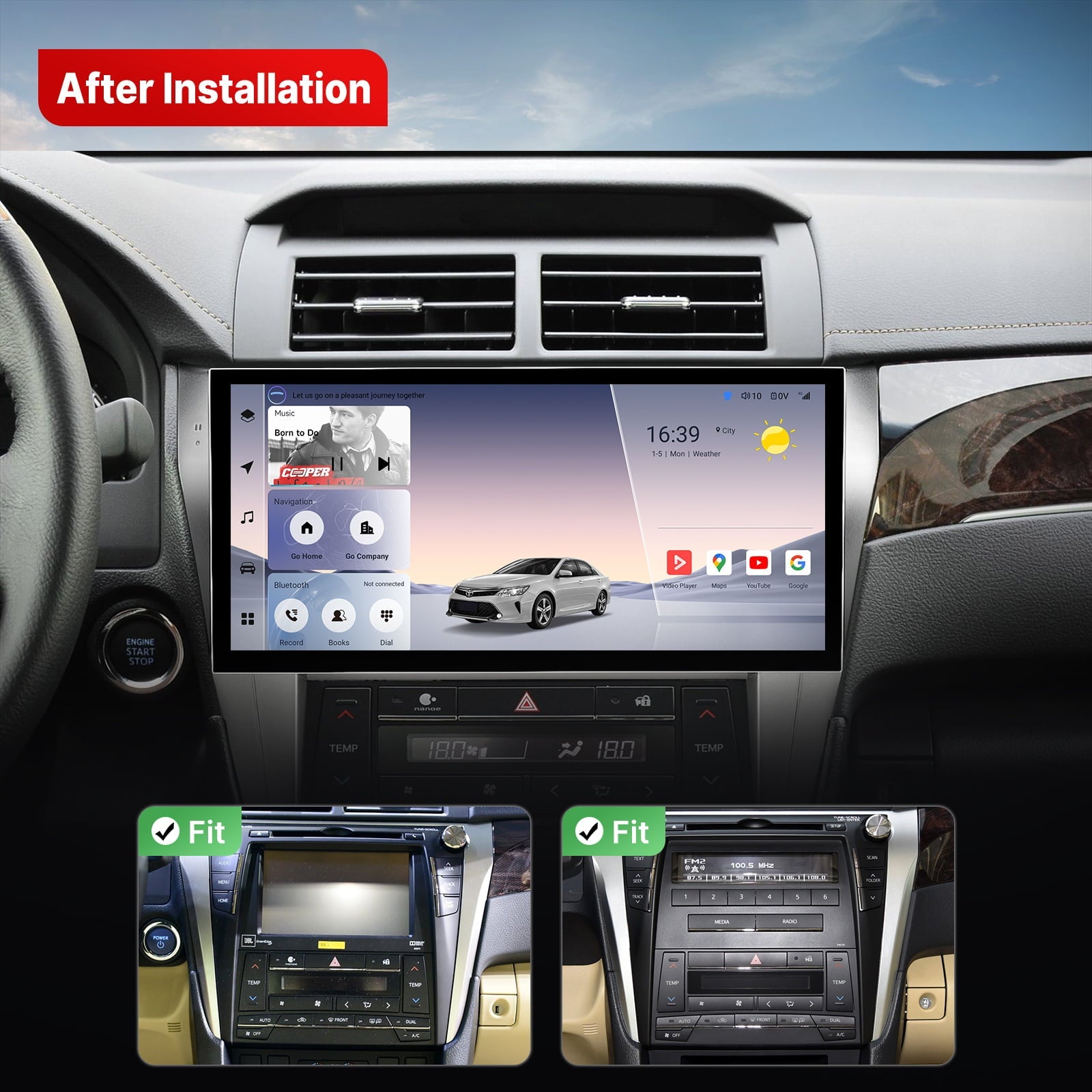 Youducar 12-Inch Android Head Unit for Toyota Camry 2015-2017 | Large Touchscreen with Wireless CarPlay & Android Auto Toyota