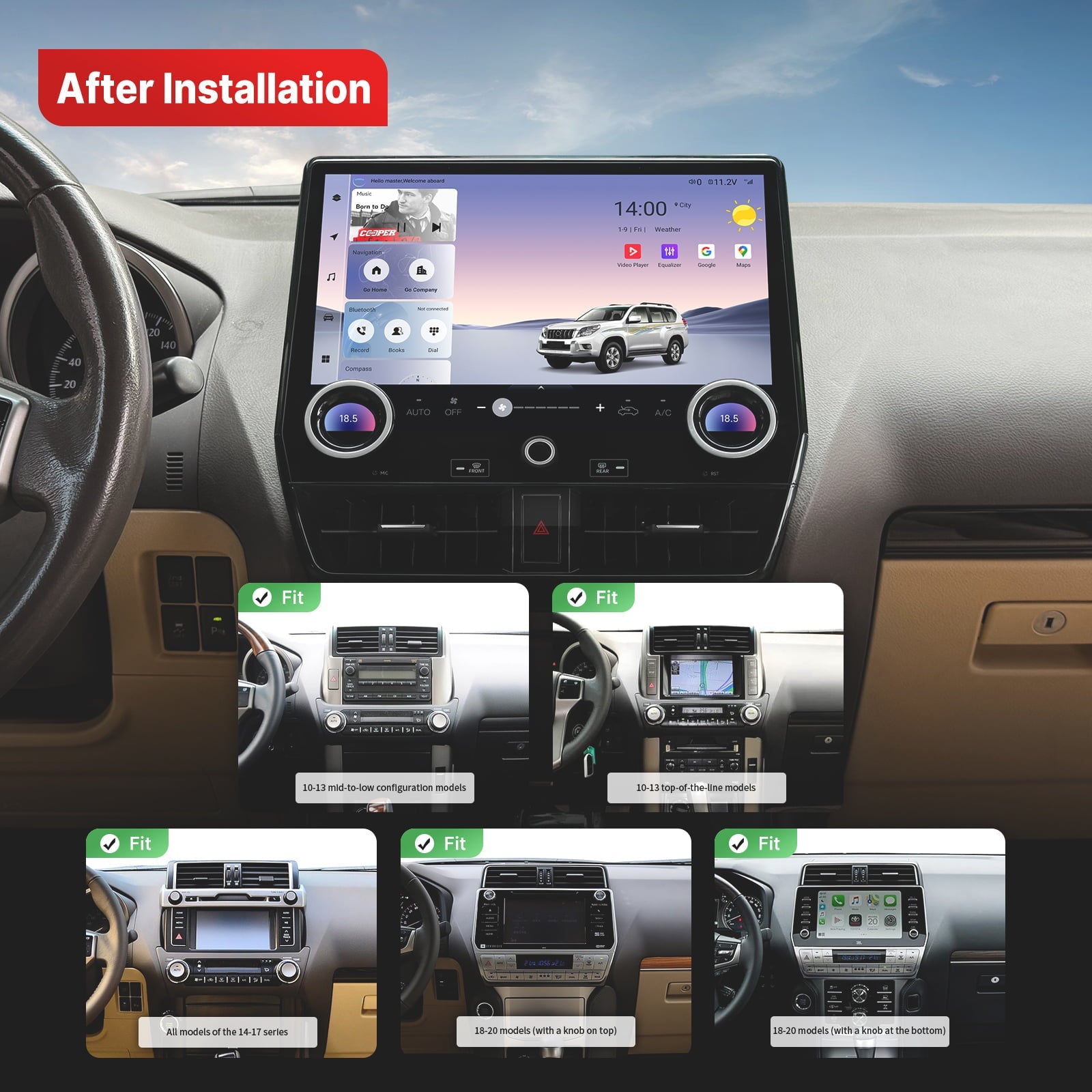 Youducar 13-Inch Android Head Unit for Toyota Land Cruiser Prado 2010-2020 | Dual-Knob Touchscreen with Wireless CarPlay & Android Auto Toyota