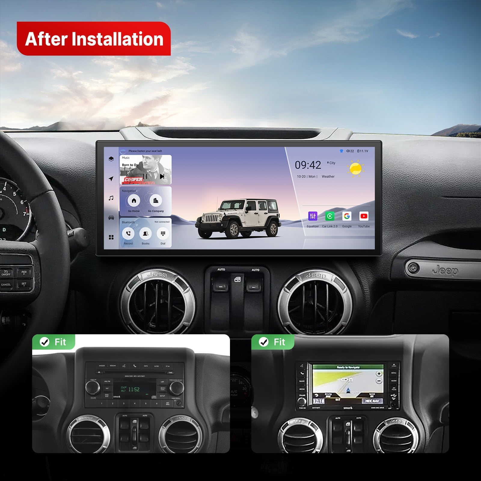 Youducar 12.3-Inch Android Head Unit for Jeep Wrangler JK (2011-2017) | Rugged Touchscreen with Wireless CarPlay & Android Auto Jeep