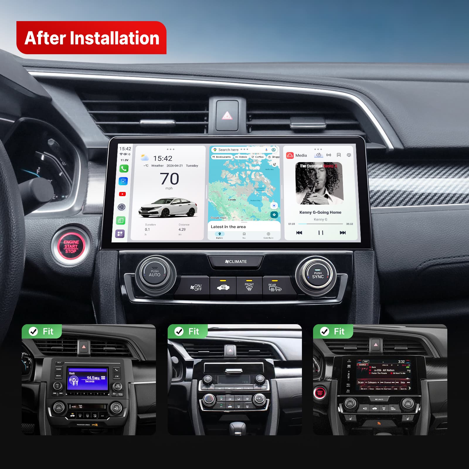 Youducar for Honda Civic 2016-2021 | 10.33-inch Android Head Unit with Wireless CarPlay