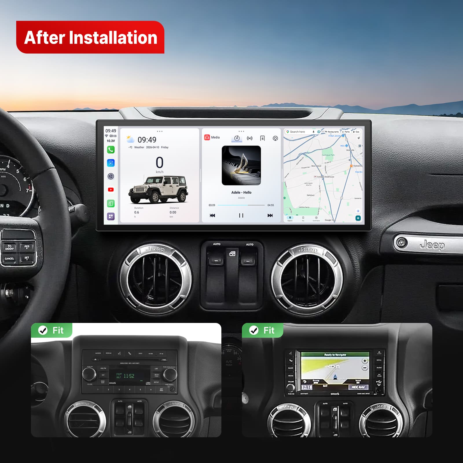 Youducar 12.3-Inch Android Head Unit for Jeep Wrangler JK (2011-2017) | Rugged Touchscreen with Wireless CarPlay & Android Auto