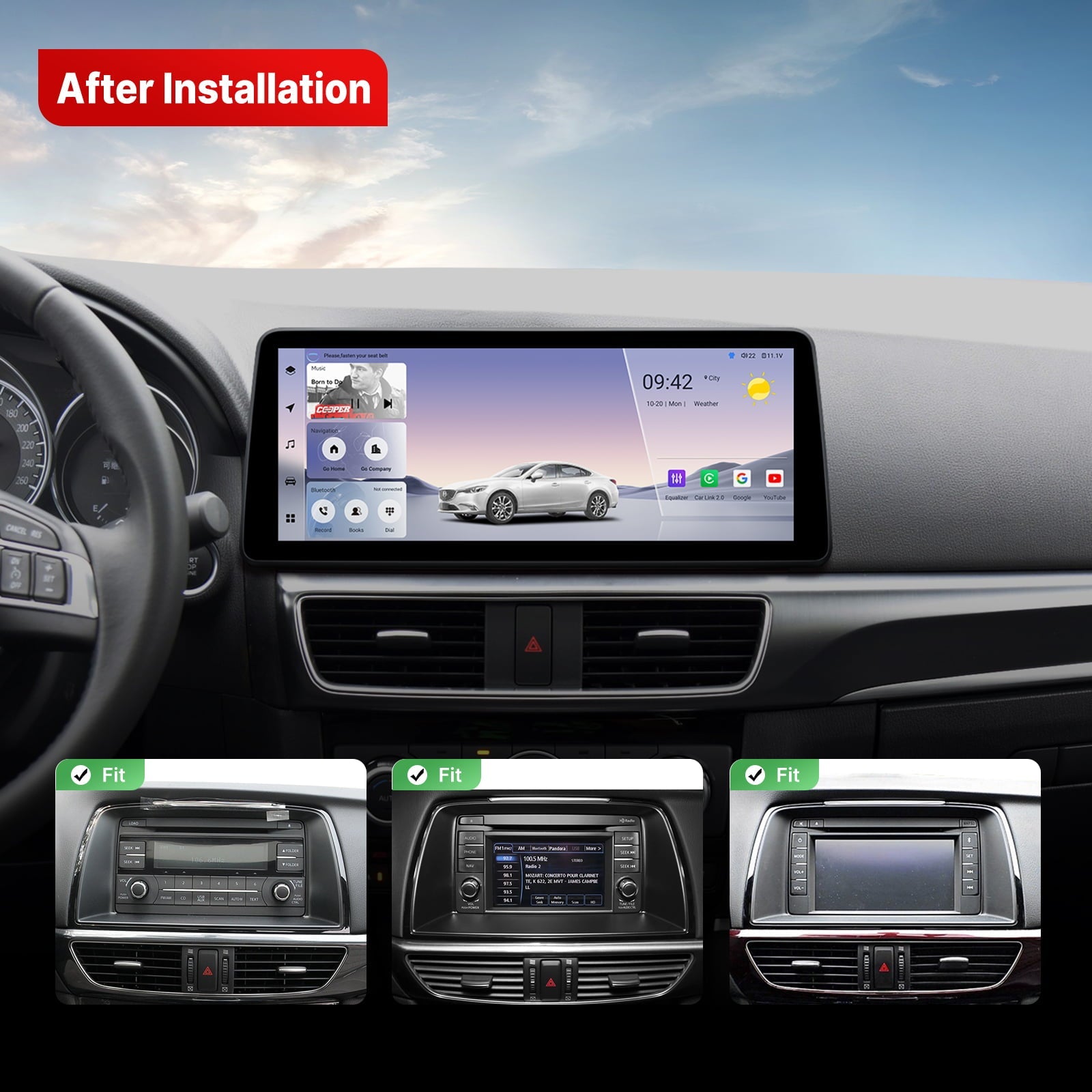 Youducar 12.3-Inch Android Head Unit for Mazda 6 (Atenza) 2014-2016 | Large Touchscreen with Wireless CarPlay & Android Auto Mazda