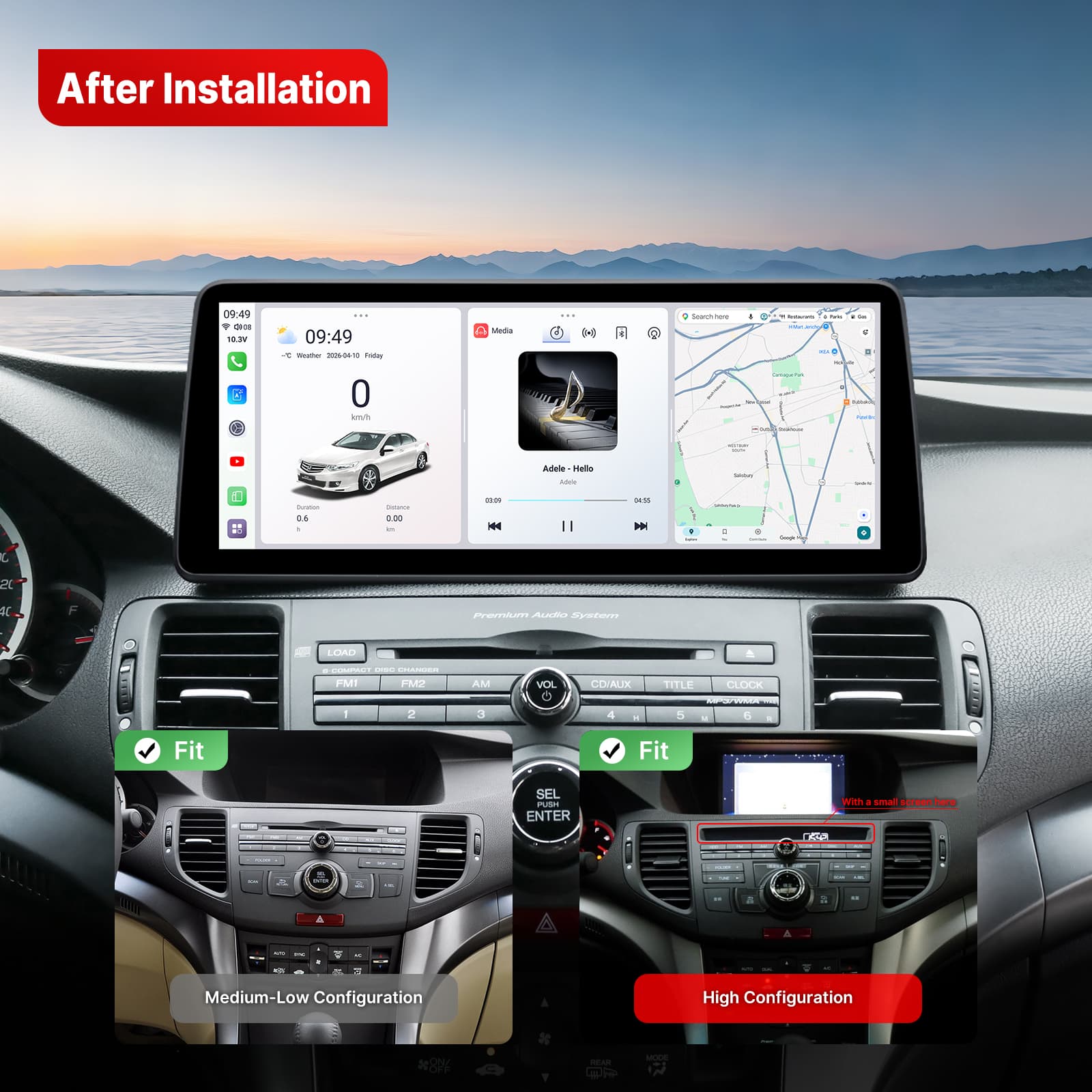 Youducar 12.3-Inch Android Head Unit for Acura TSX (Honda Spirior) 2009-2014 | OEM-Style Large Screen with Wireless CarPlay