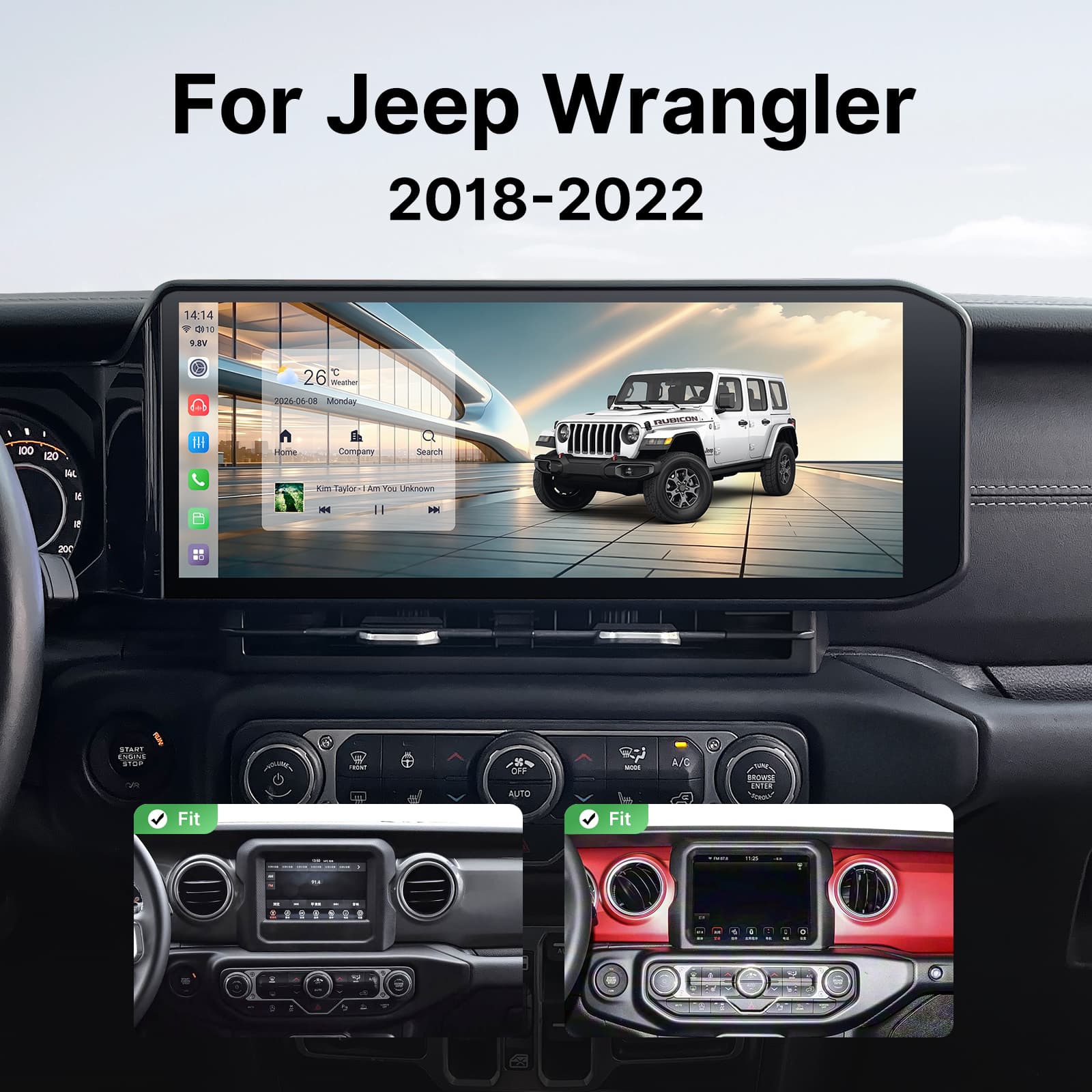 Youducar Android Head Unit for Jeep Wrangler 2018-2022 | Wireless CarPlay & Android Auto