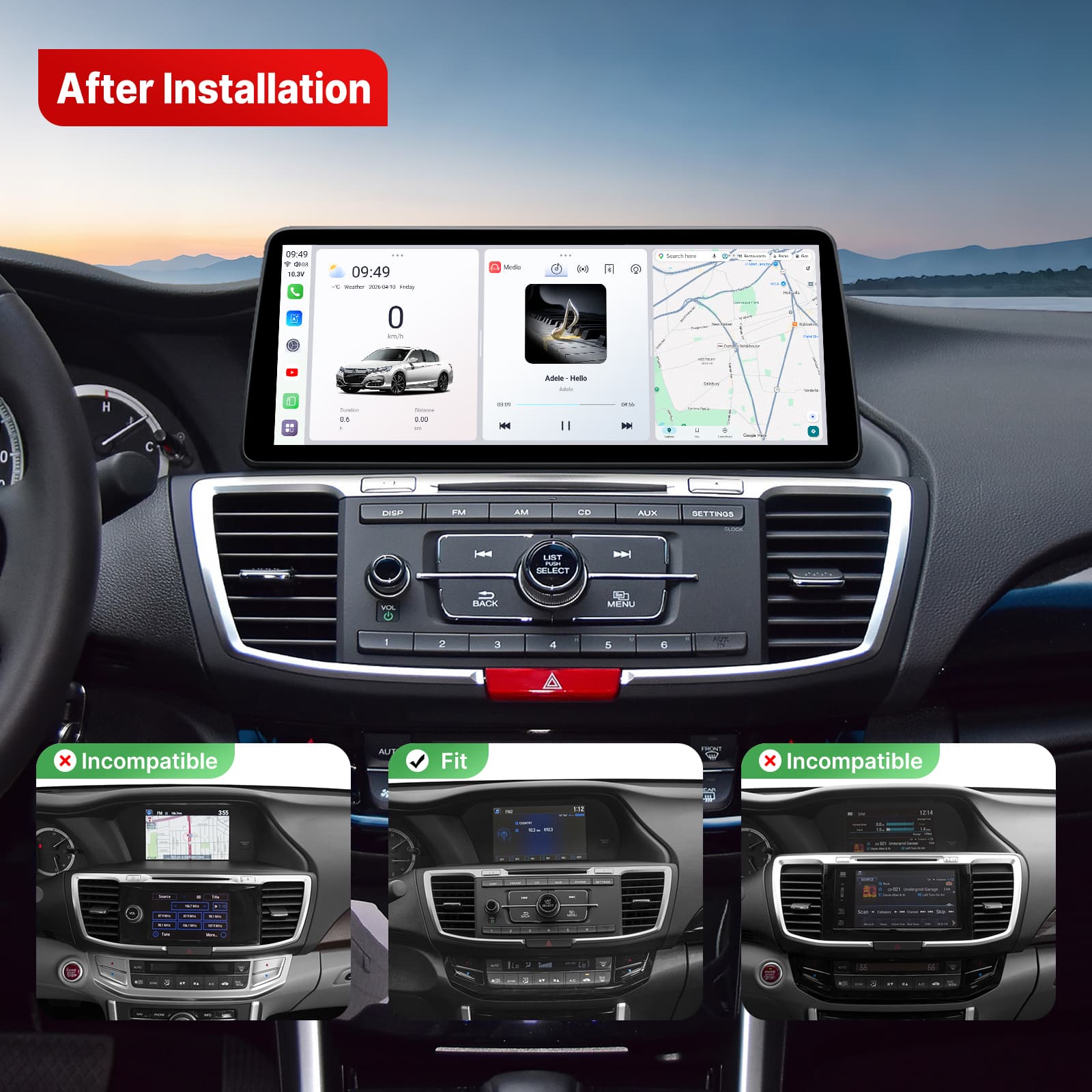 Youducar 12.3-inch Android Head Unit for 9th Gen Honda Accord 2013-2017, Wireless Apple CarPlay, Android Auto