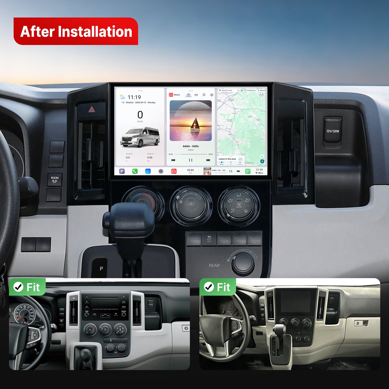 Youducar Android Head Unit for Toyota HiAce 2019-2026 | Large Touchscreen with CarPlay