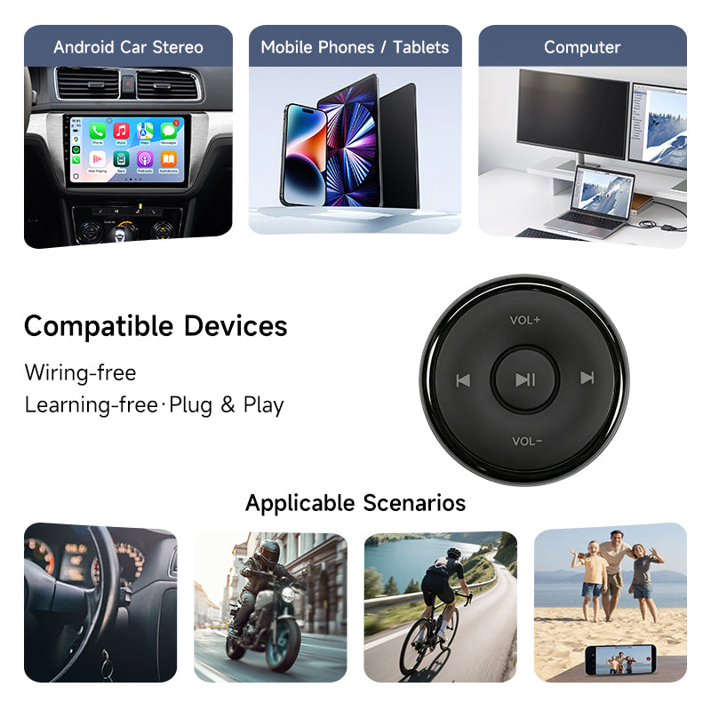 YD001 Universal Portable Bluetooth Steering Wheel Control Buttons Multi Function Wireless Remote For Car Radio DVD Player Upgrade