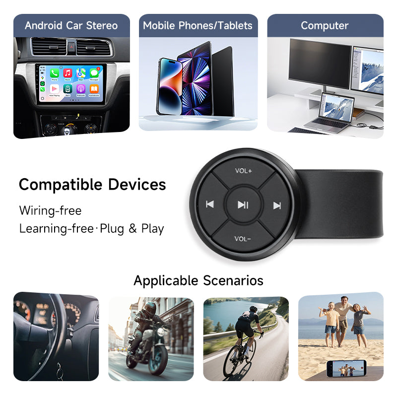 YD004 Universal Portable Bluetooth Steering Wheel Control ButtonsMulti Function Wireless Remote For Car Radio DVD Player Upgrade