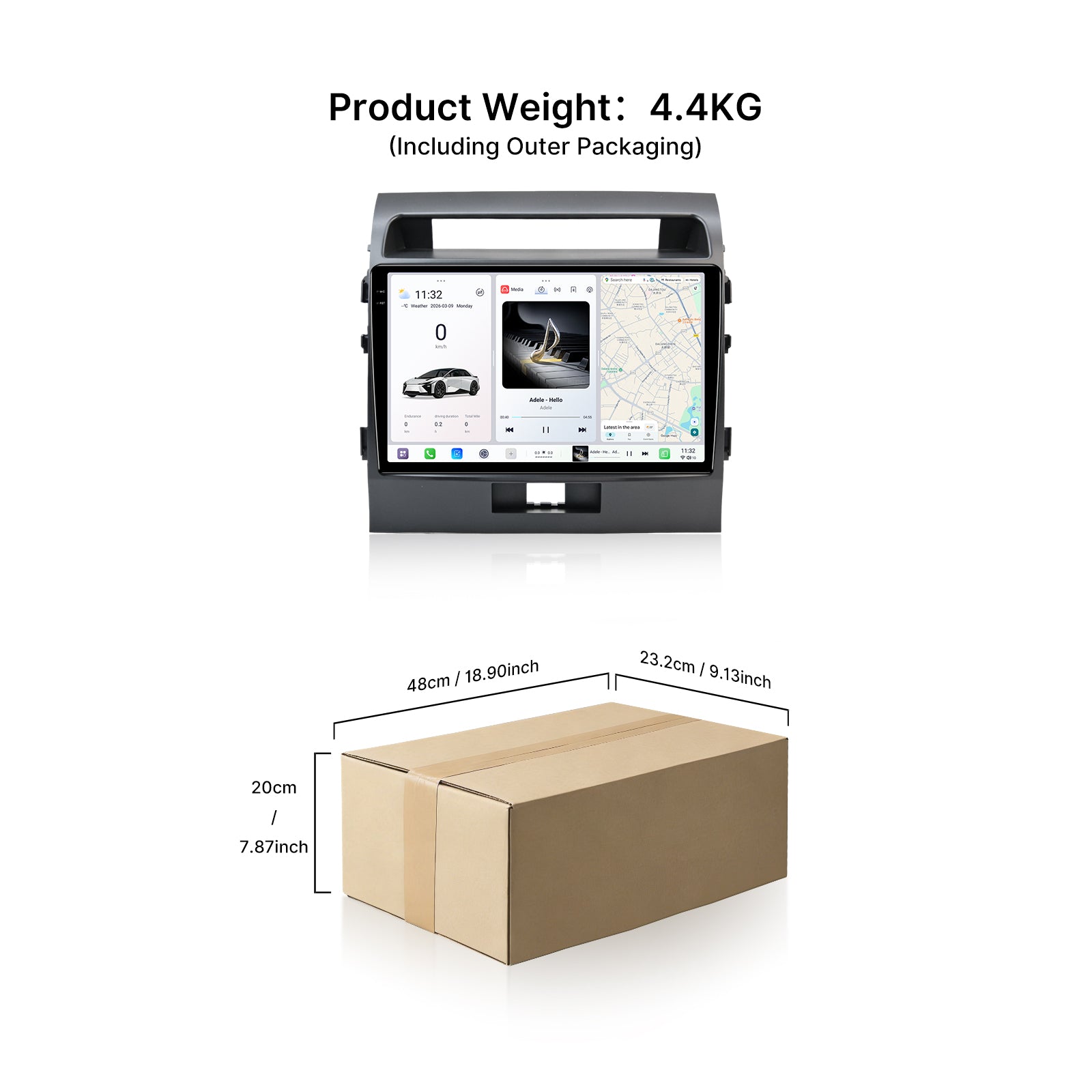 Youducar 10.1'' HD Android Display + Dash Frame for Toyota Land Cruiser LC200 2007-2015, Wireless CarPlay Navi Upgrade Kit
