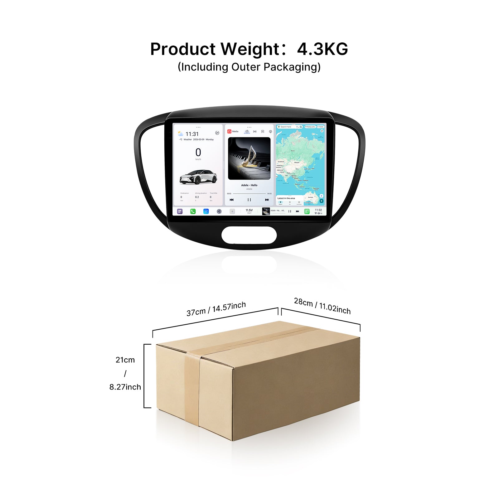 Youducar 9.5 Inch Android Car Screen For Hyundai i10 2010-2013 Matte Black Frame